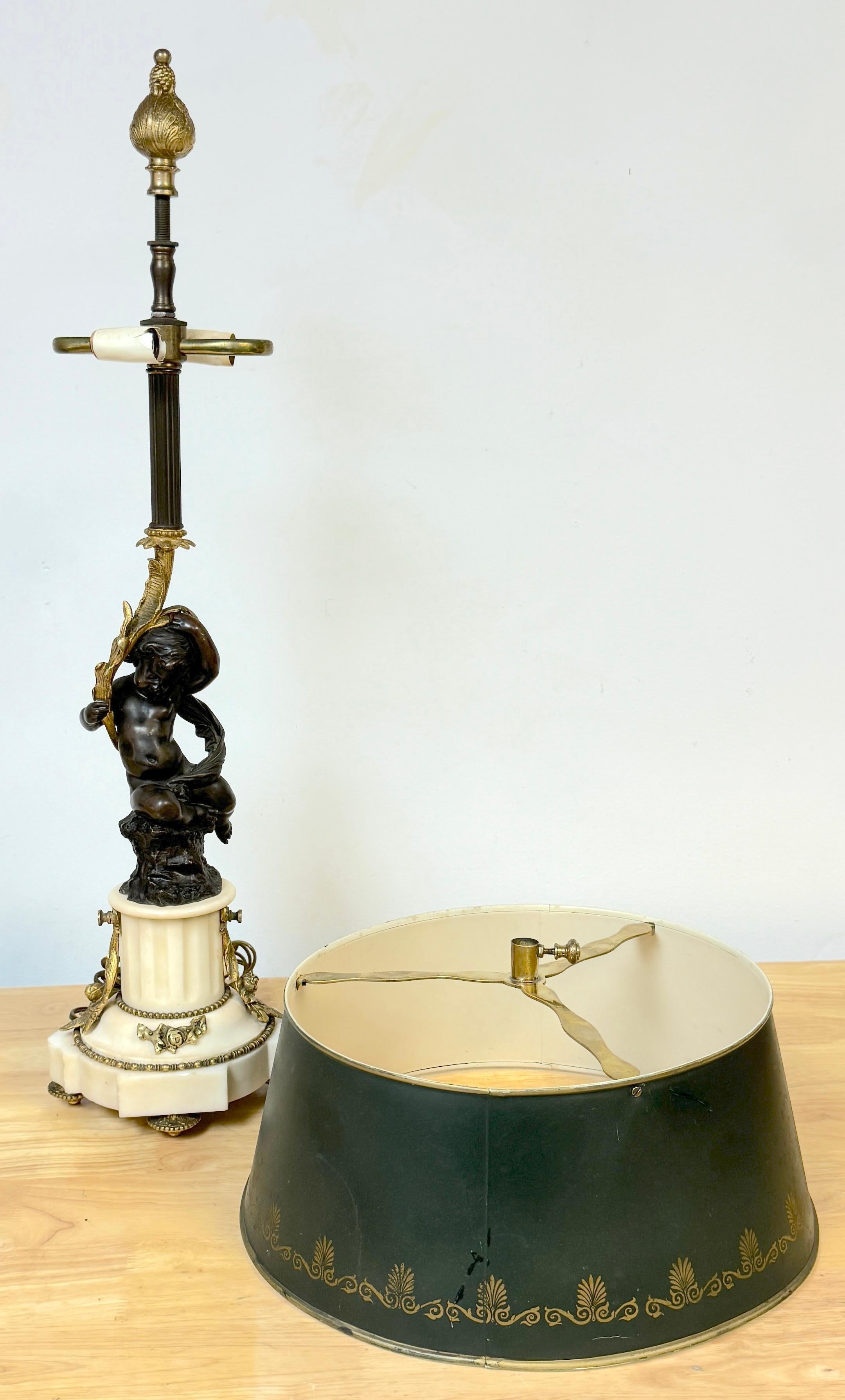 Louis XVI Style Figural Putti Ormolu & Bronze Tole Bouillotte Lamp For Sale 9