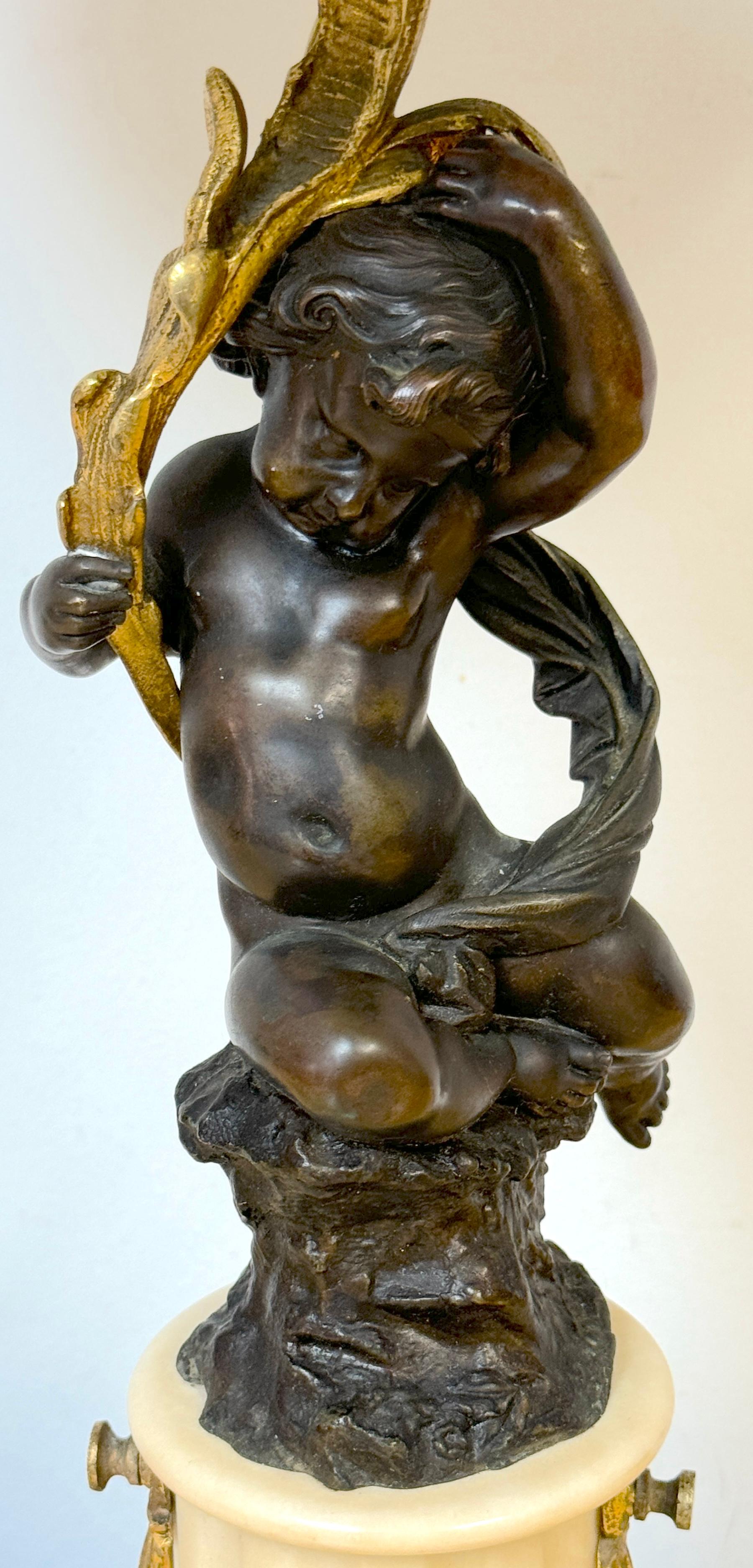 Engraved Louis XVI Style Figural Putti Ormolu & Bronze Tole Bouillotte Lamp For Sale
