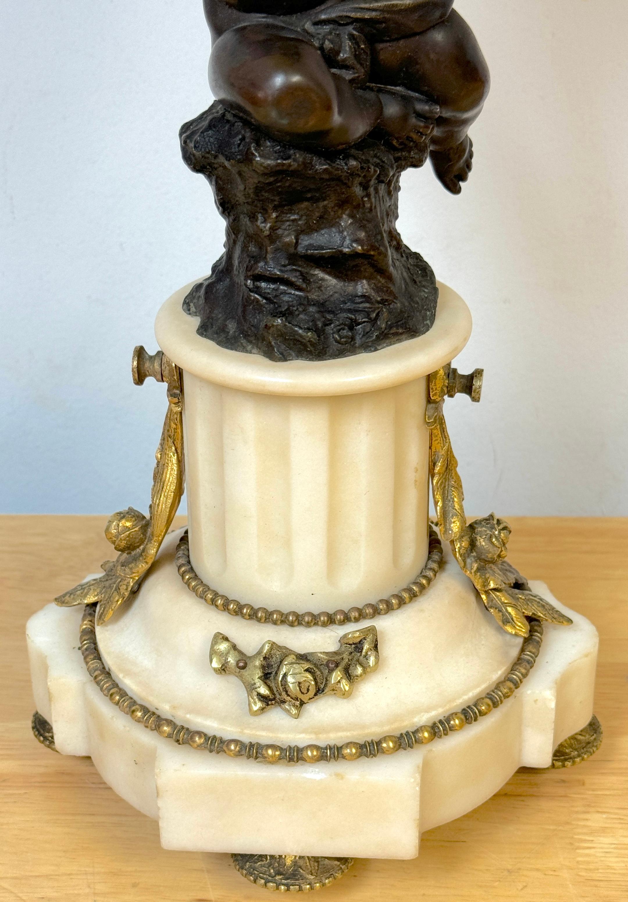 19th Century Louis XVI Style Figural Putti Ormolu & Bronze Tole Bouillotte Lamp For Sale