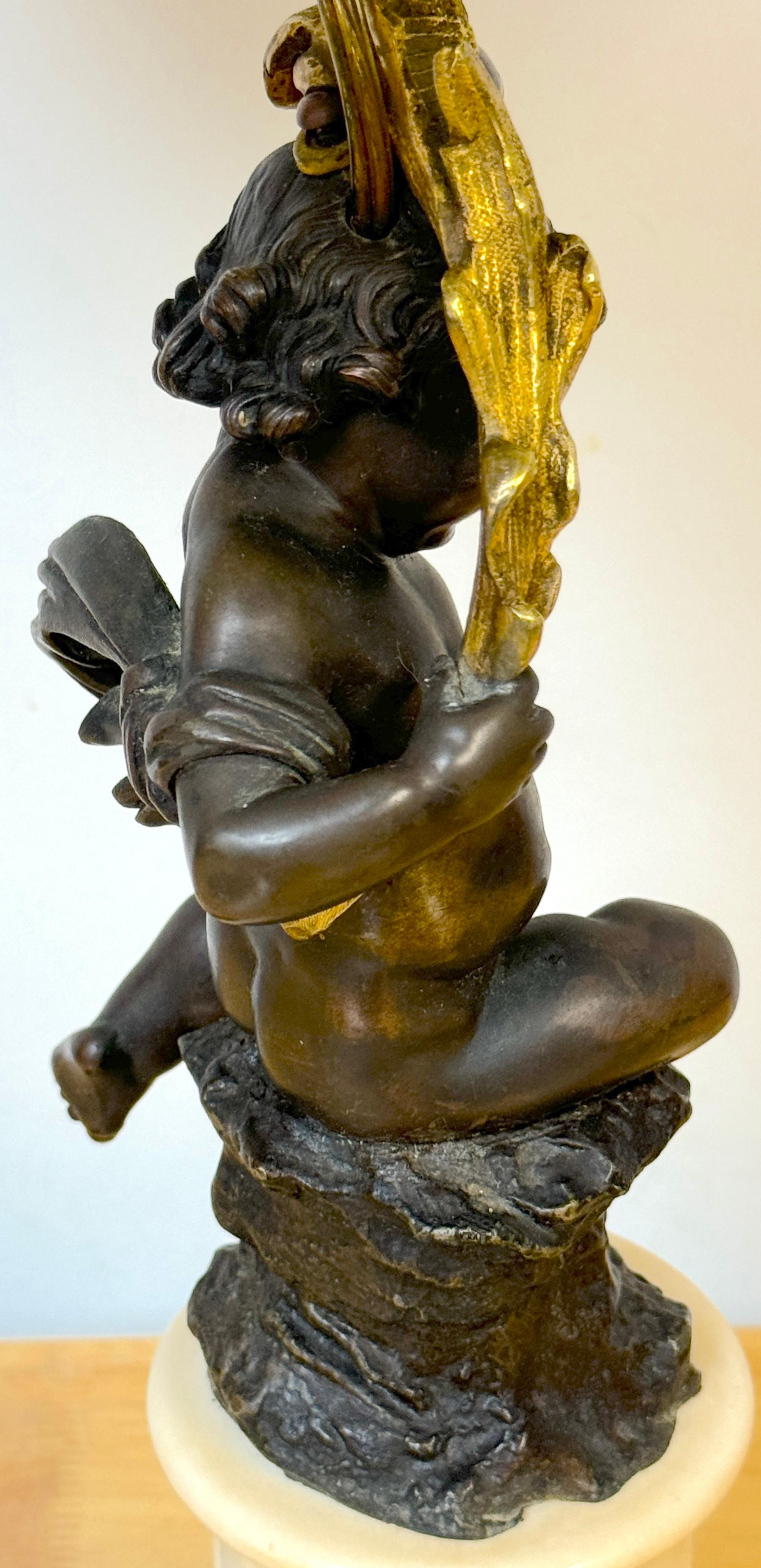 Metal Louis XVI Style Figural Putti Ormolu & Bronze Tole Bouillotte Lamp For Sale