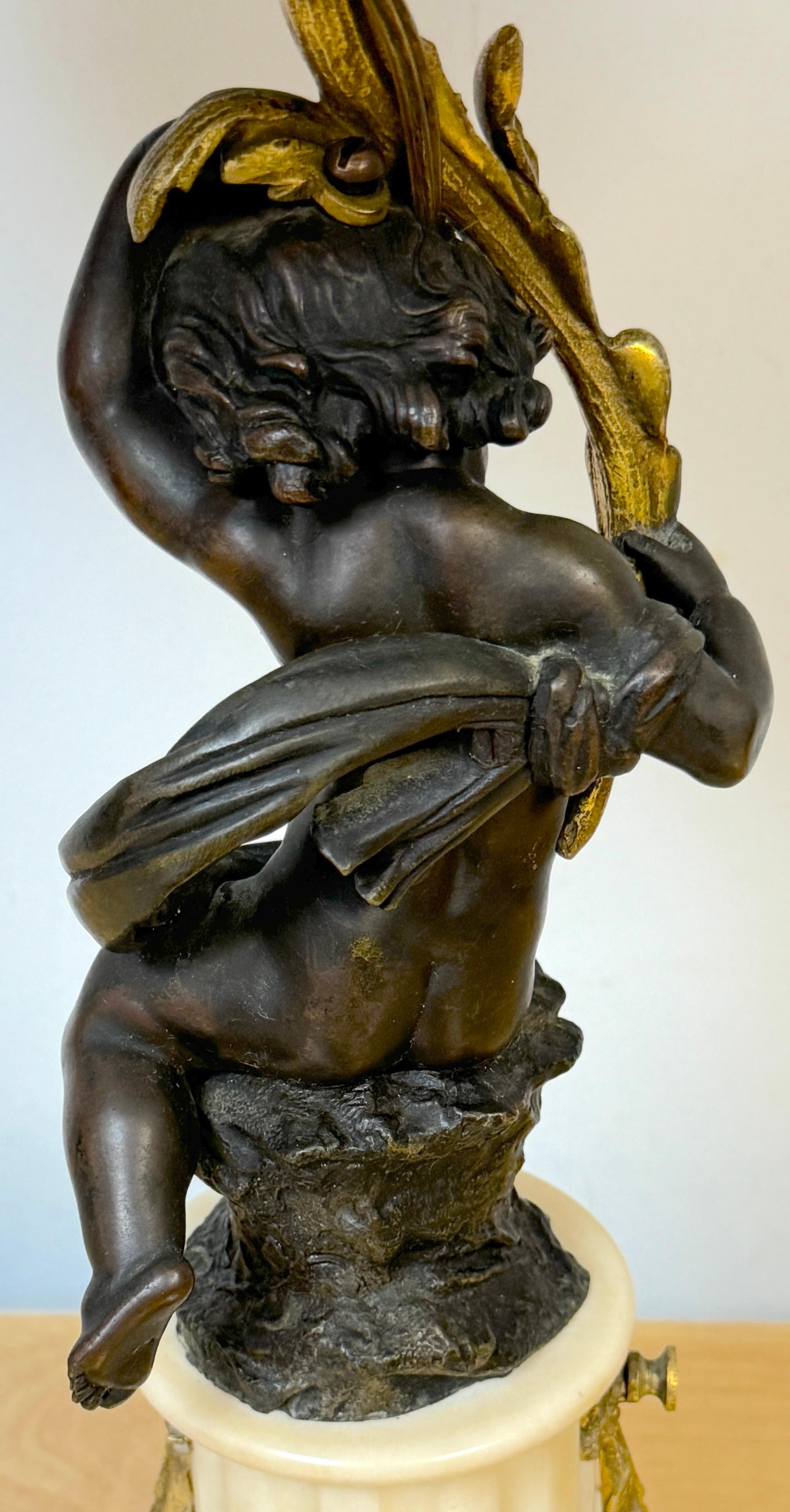 Louis XVI Style Figural Putti Ormolu & Bronze Tole Bouillotte Lamp For Sale 2
