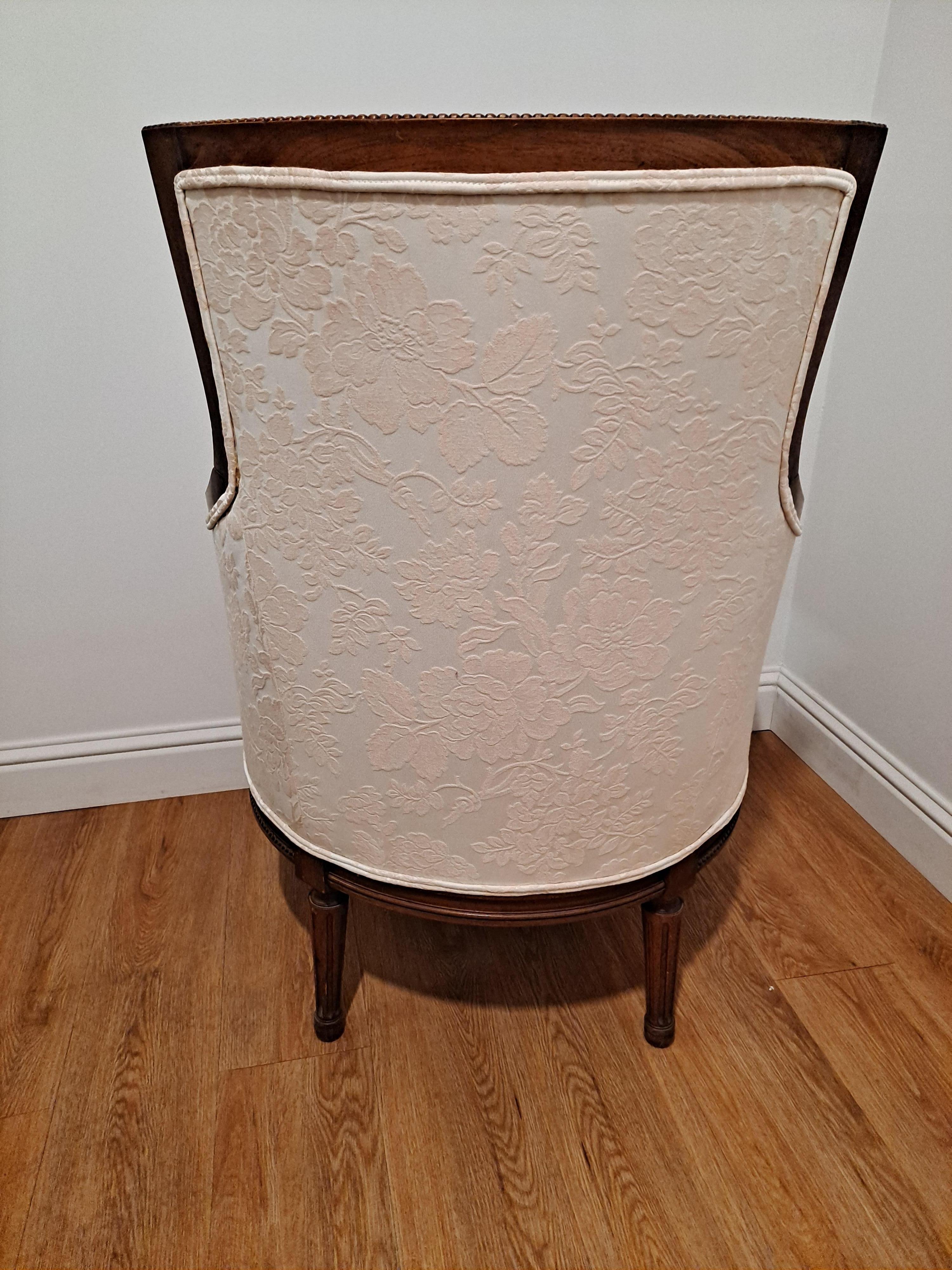19th Century Louis XVI Style Finely Curved Walnut Bergere/Tub Chair  Beautifully upholstered  For Sale