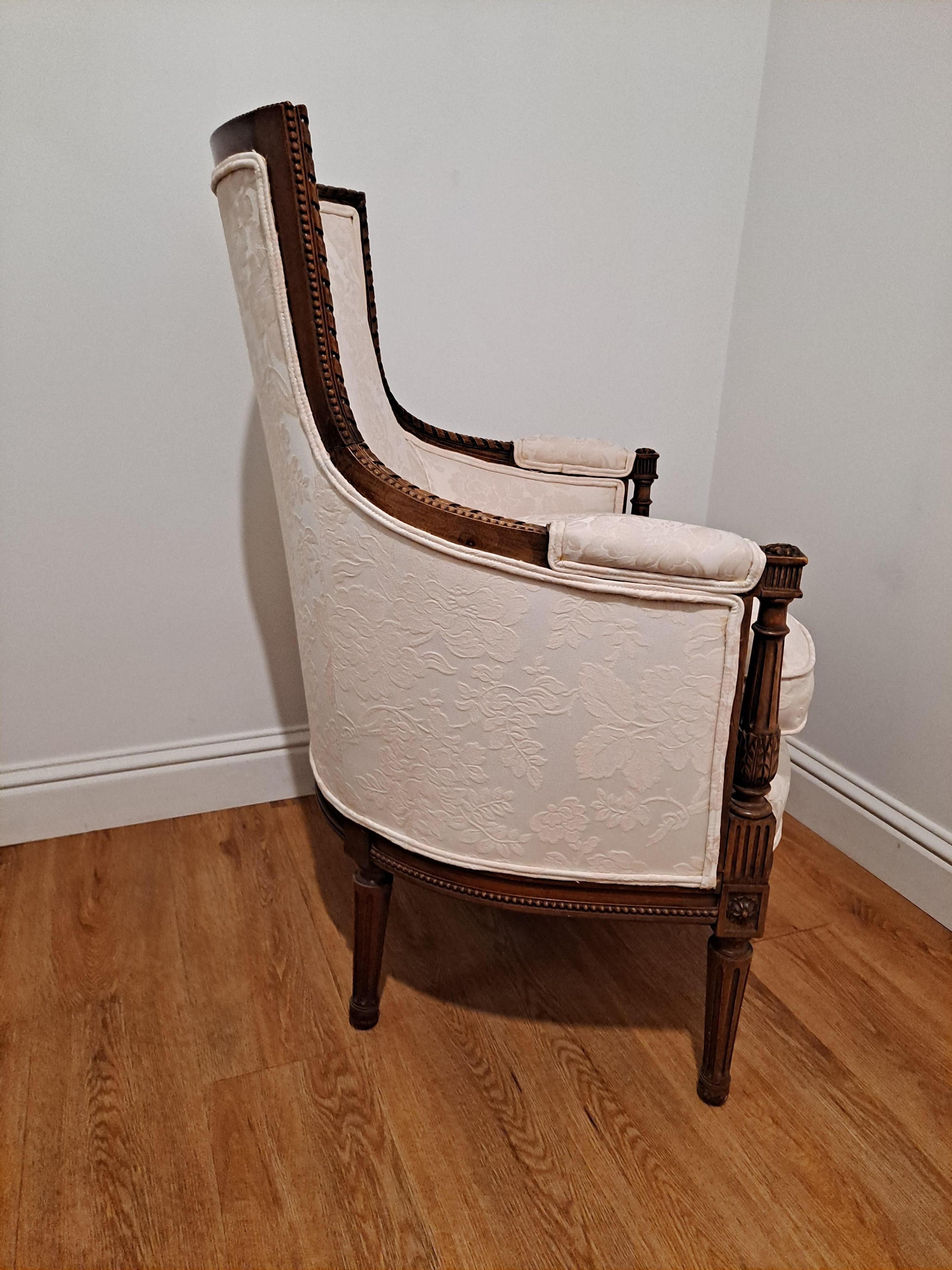 Wood Louis XVI Style Finely Curved Walnut Bergere/Tub Chair  Beautifully upholstered  For Sale
