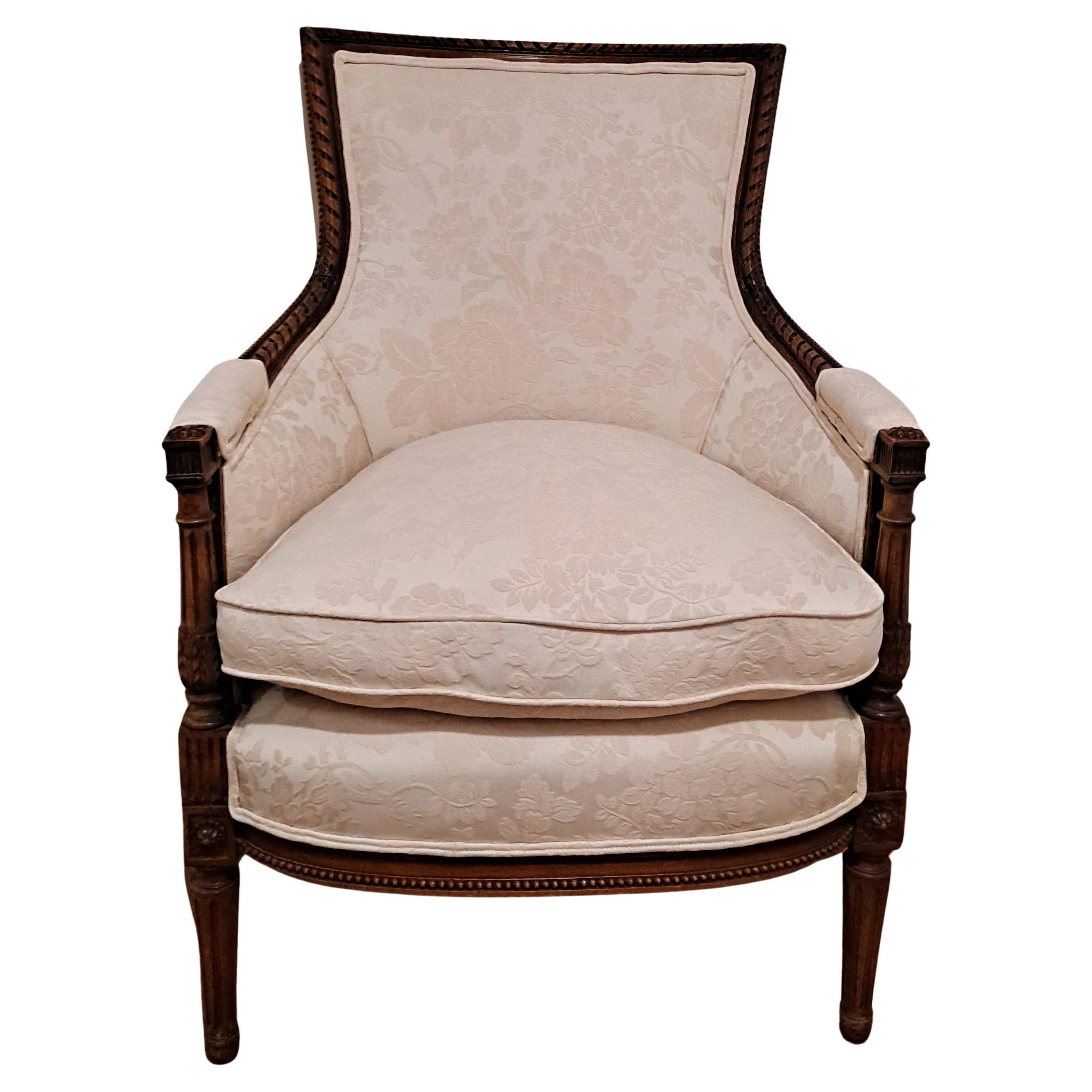 Louis XVI Style Finely Curved Walnut Bergere/Tub Chair  Beautifully upholstered  For Sale