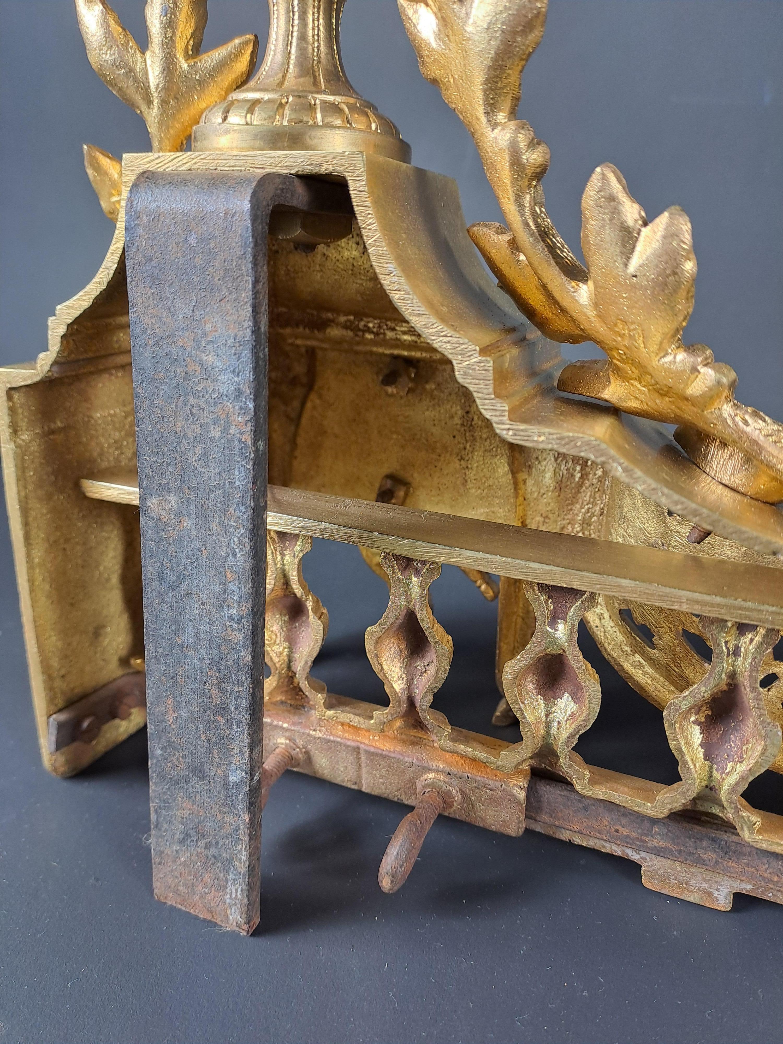 Louis XVI Style Firebar / Andirons In Gilded Bronze For Sale 4