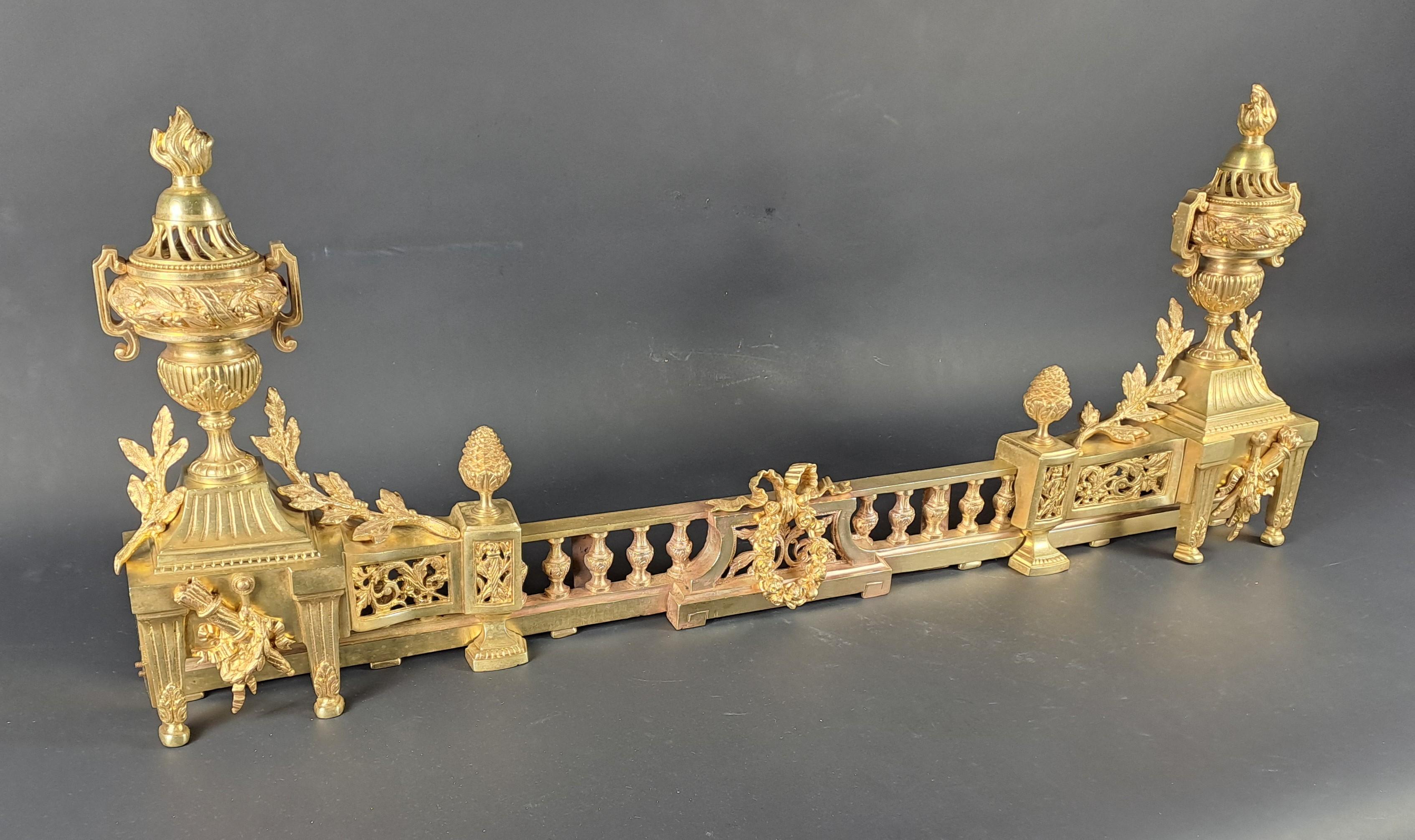 Louis XVI Style Firebar / Andirons In Gilded Bronze For Sale 1