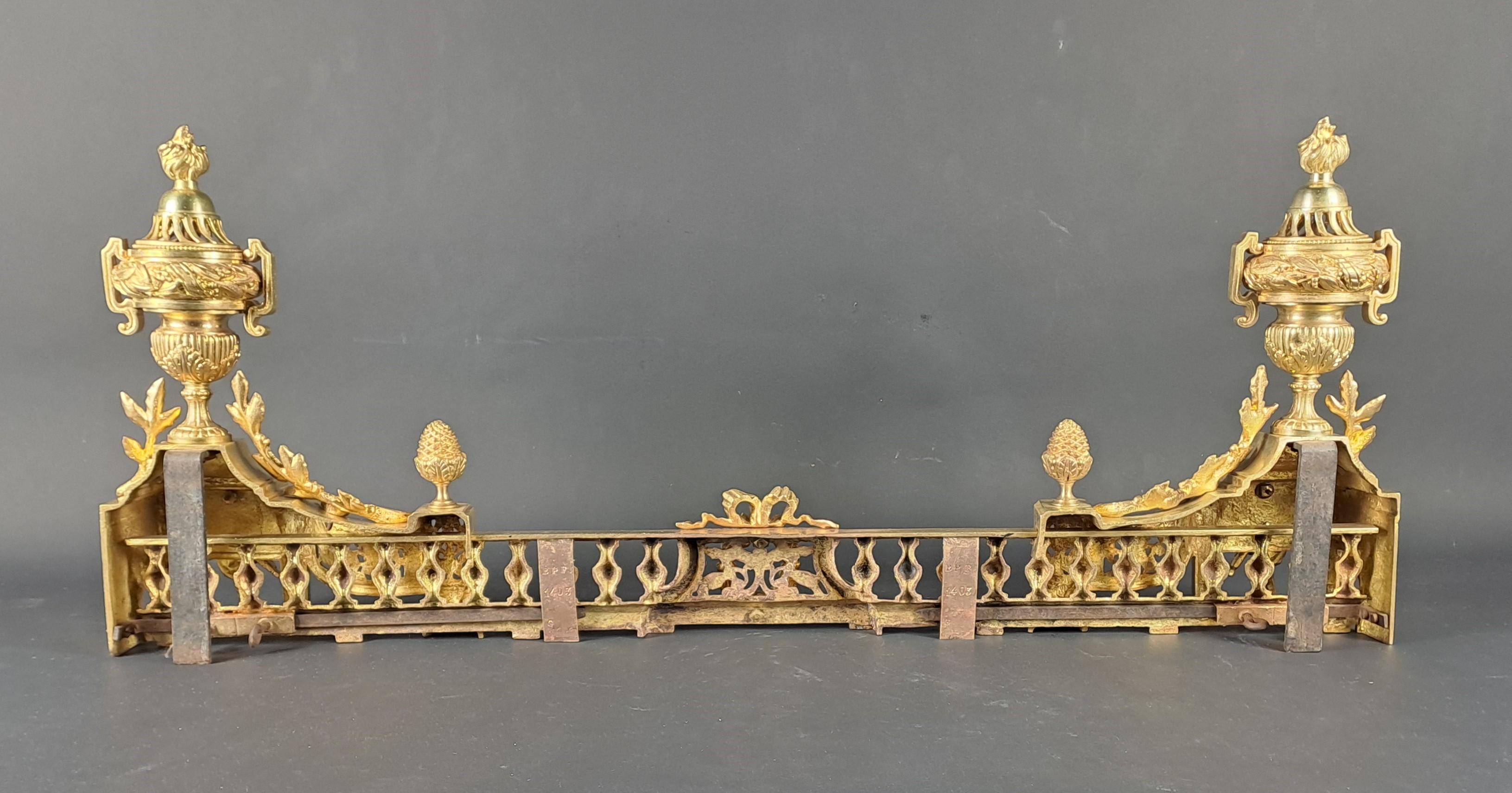 Louis XVI Style Firebar / Andirons In Gilded Bronze For Sale 2