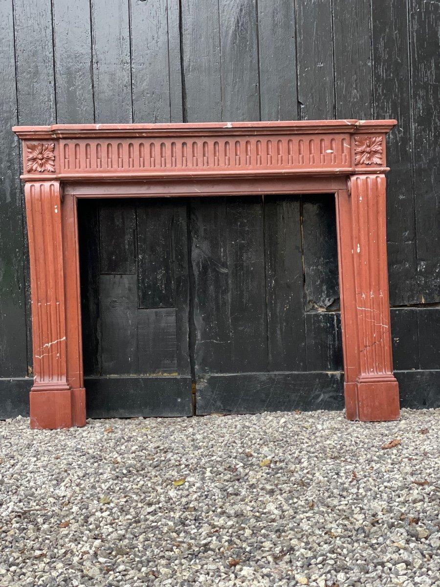 19th Century Louis XVI Style Fireplace in Antique Red Marble, France, circa 1880 For Sale