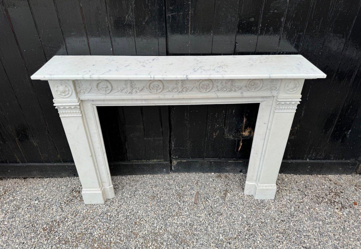 French Louis XVI Style Fireplace In Carrara Marble Circa 1880 For Sale