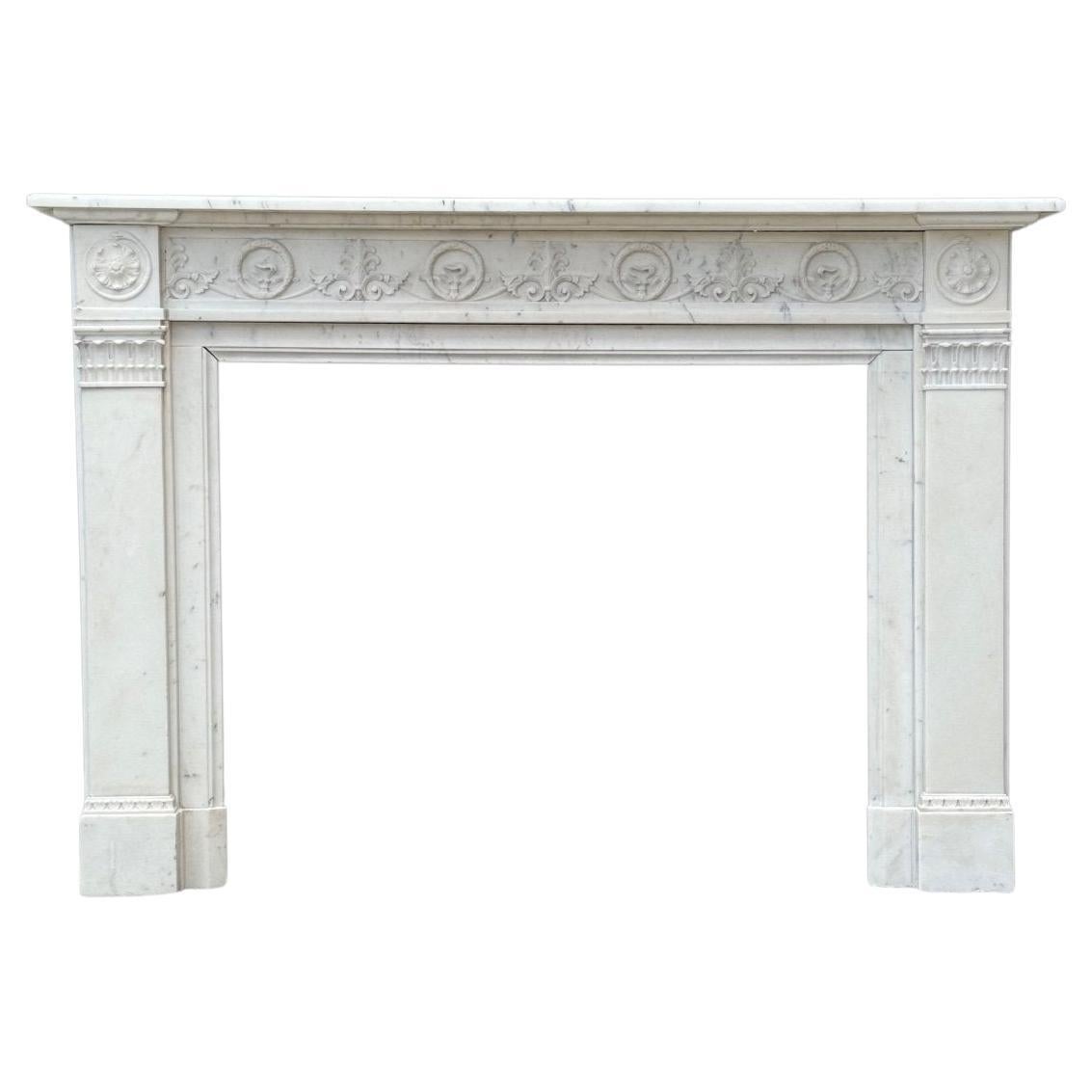 Louis XVI Style Fireplace In Carrara Marble Circa 1880 For Sale