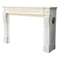 Louis XVI-style fireplace in Carrara marble, circa 1880