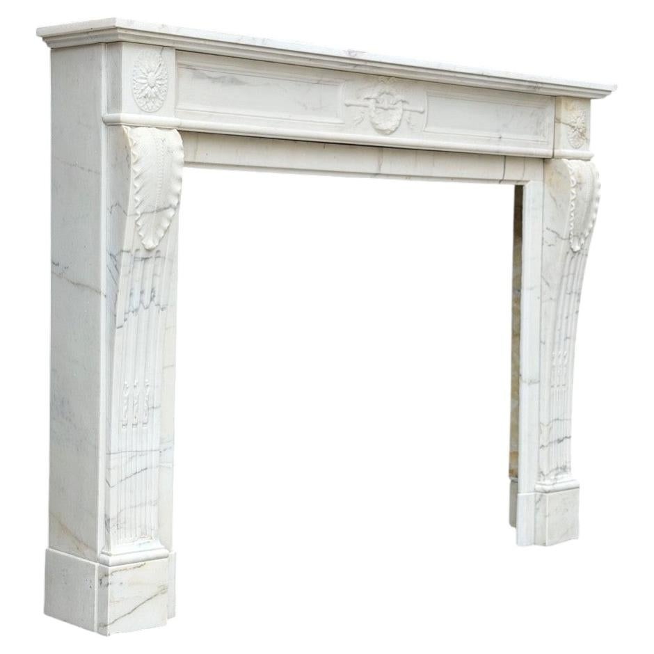 Louis XVI style fireplace in Carrara white marble, around 1880