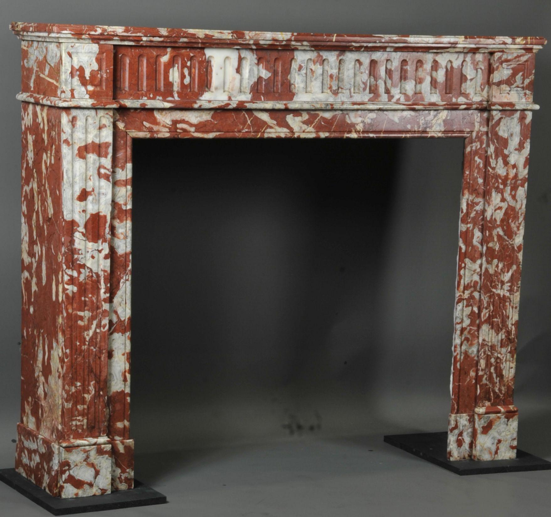 19th Century Louis XVI Style Fireplace In Red Marble From Languedoc For Sale