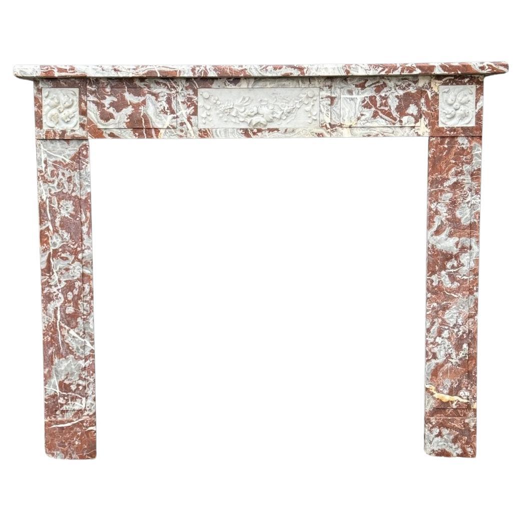 Louis XVI Style Fireplace In Royal Red And White Carrara Marble Circa 1900 For Sale