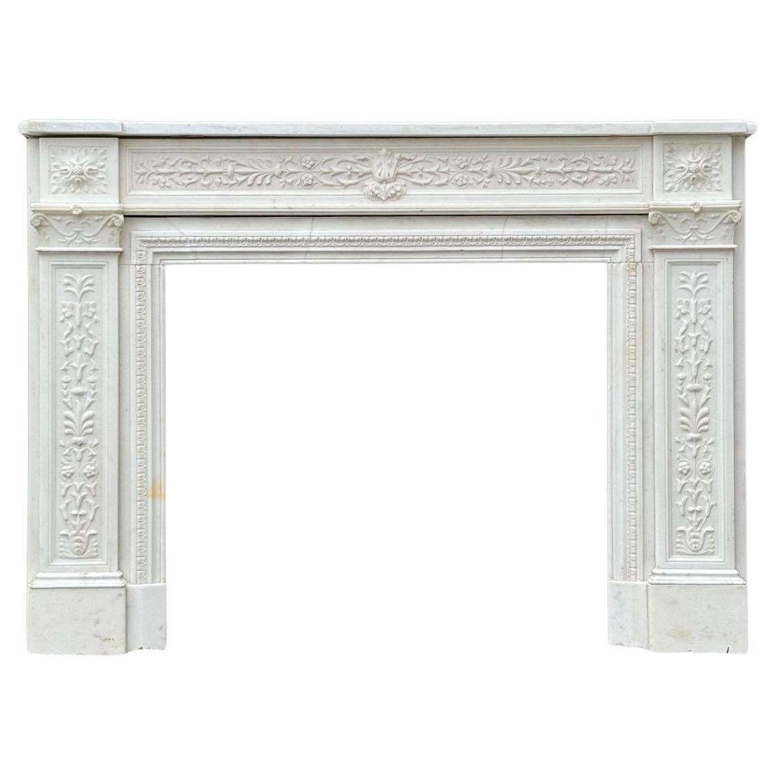Louis XVI Style Fireplace In Statuary White Marble Circa 1880