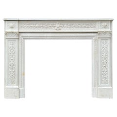 Antique Louis XVI Style Fireplace In Statuary White Marble Circa 1880