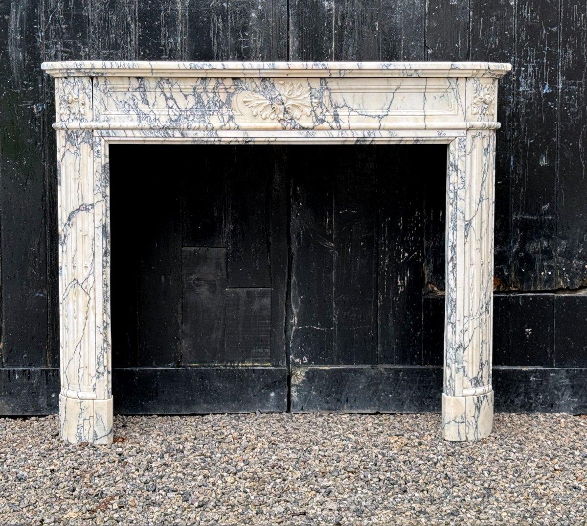 19th Century Louis XVI Style Fireplace In Violet Breccia Marble Circa 1880 For Sale