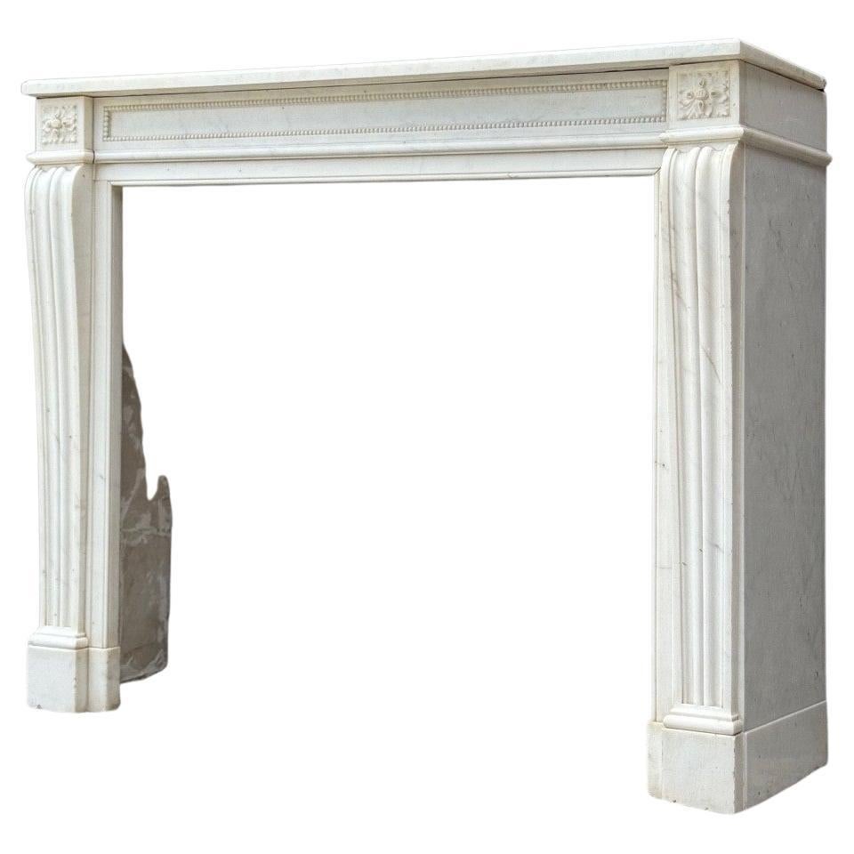 Louis XVI style fireplace in white Carrara marble, circa 1880