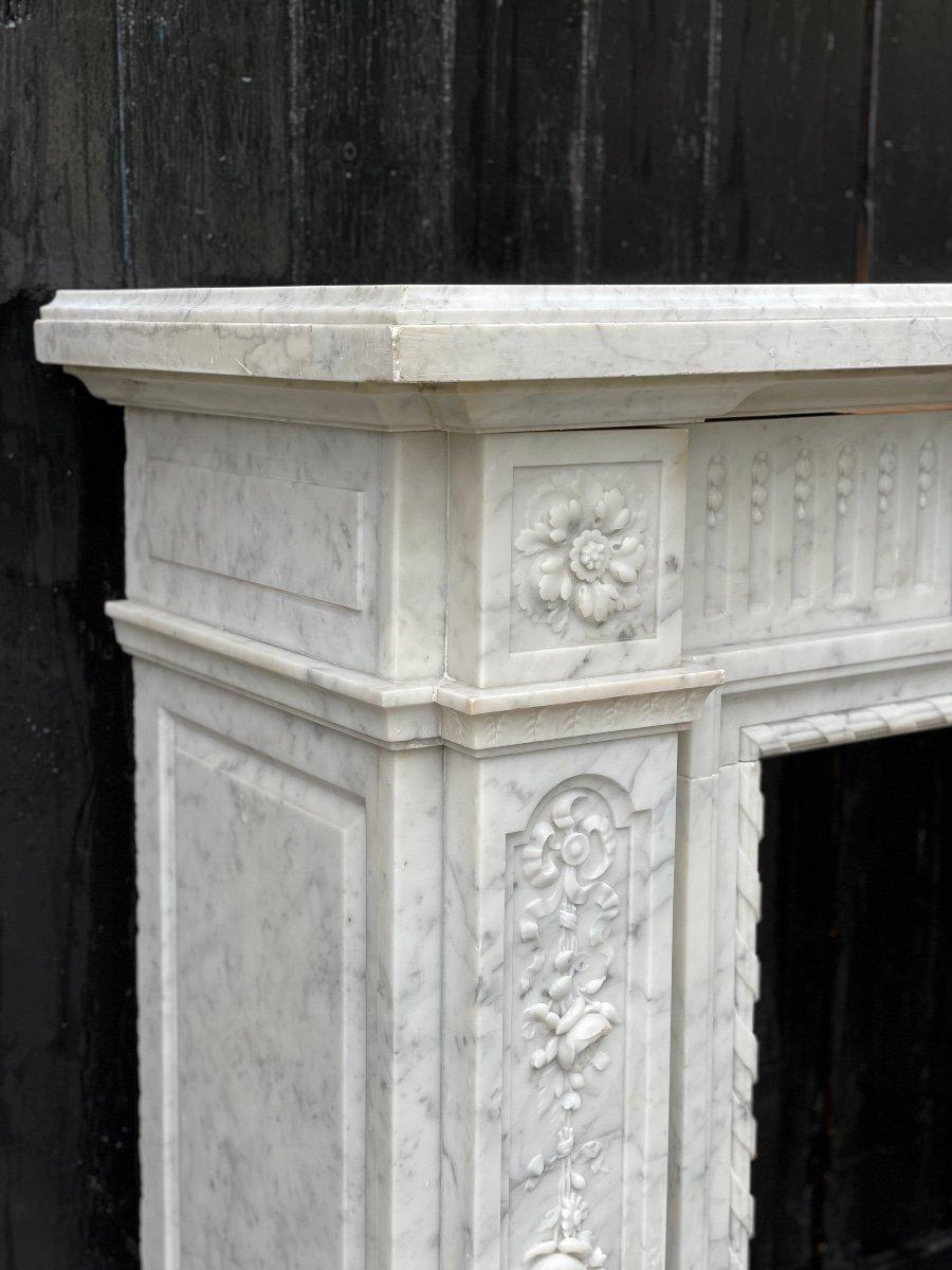Louis XVI Style Fireplace in White Carrara Marble 6