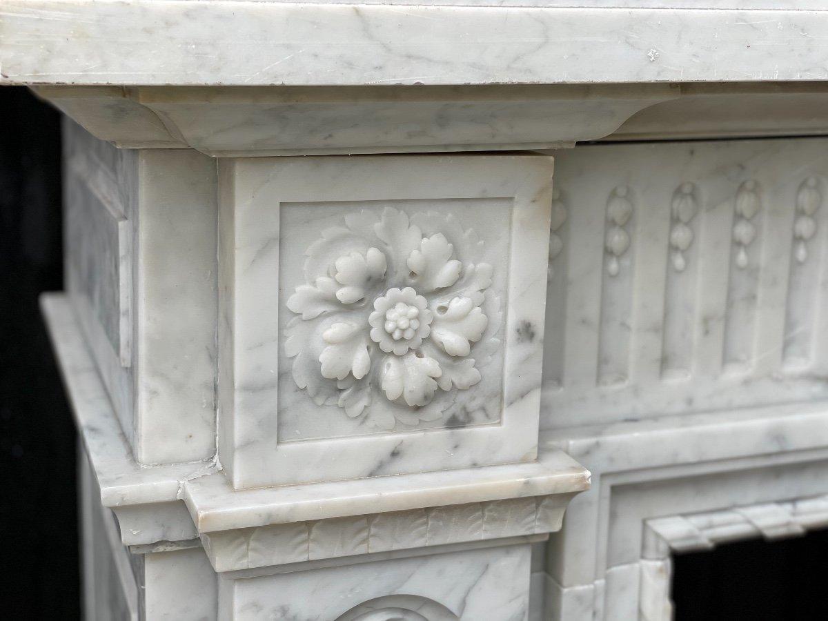 19th Century Louis XVI Style Fireplace in White Carrara Marble