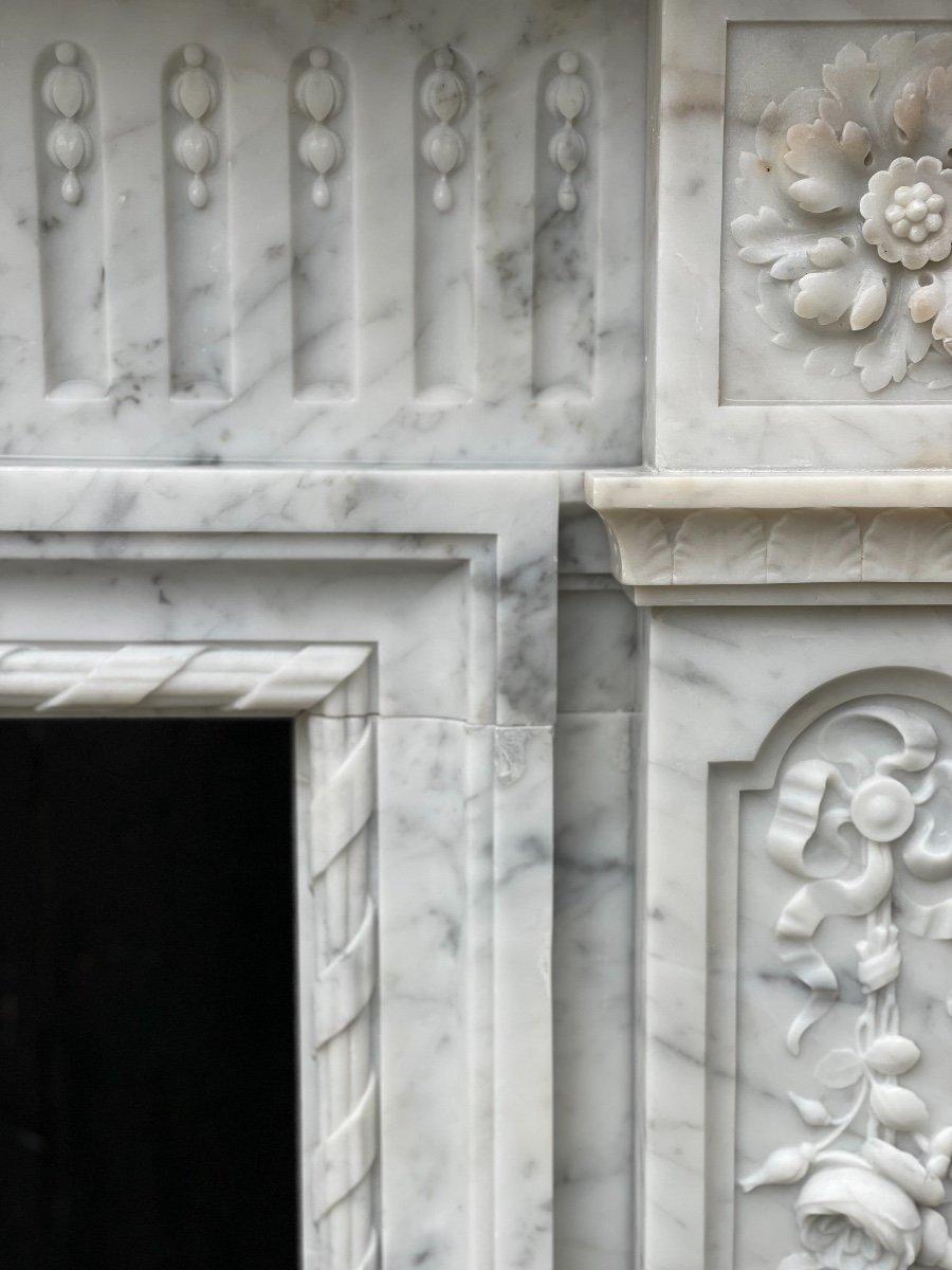 Louis XVI Style Fireplace in White Carrara Marble 1