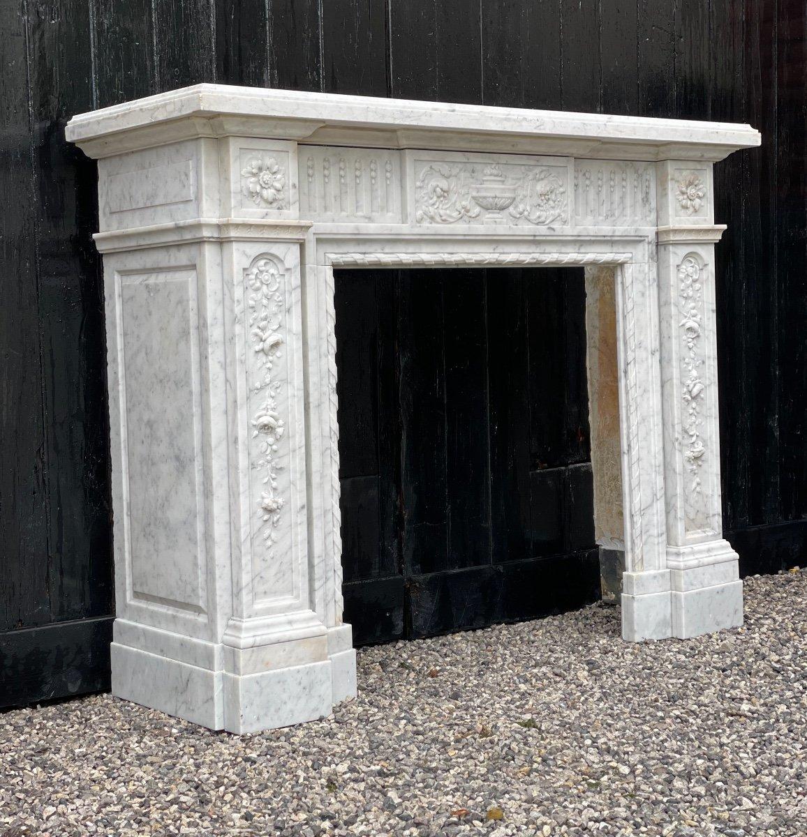 Louis XVI Style Fireplace in White Carrara Marble 3