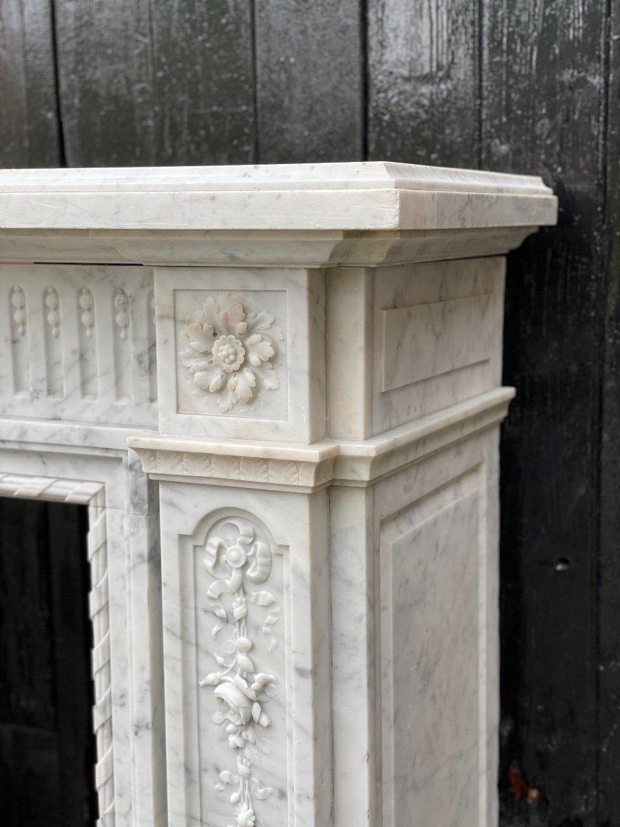 Louis XVI Style Fireplace in White Carrara Marble 4