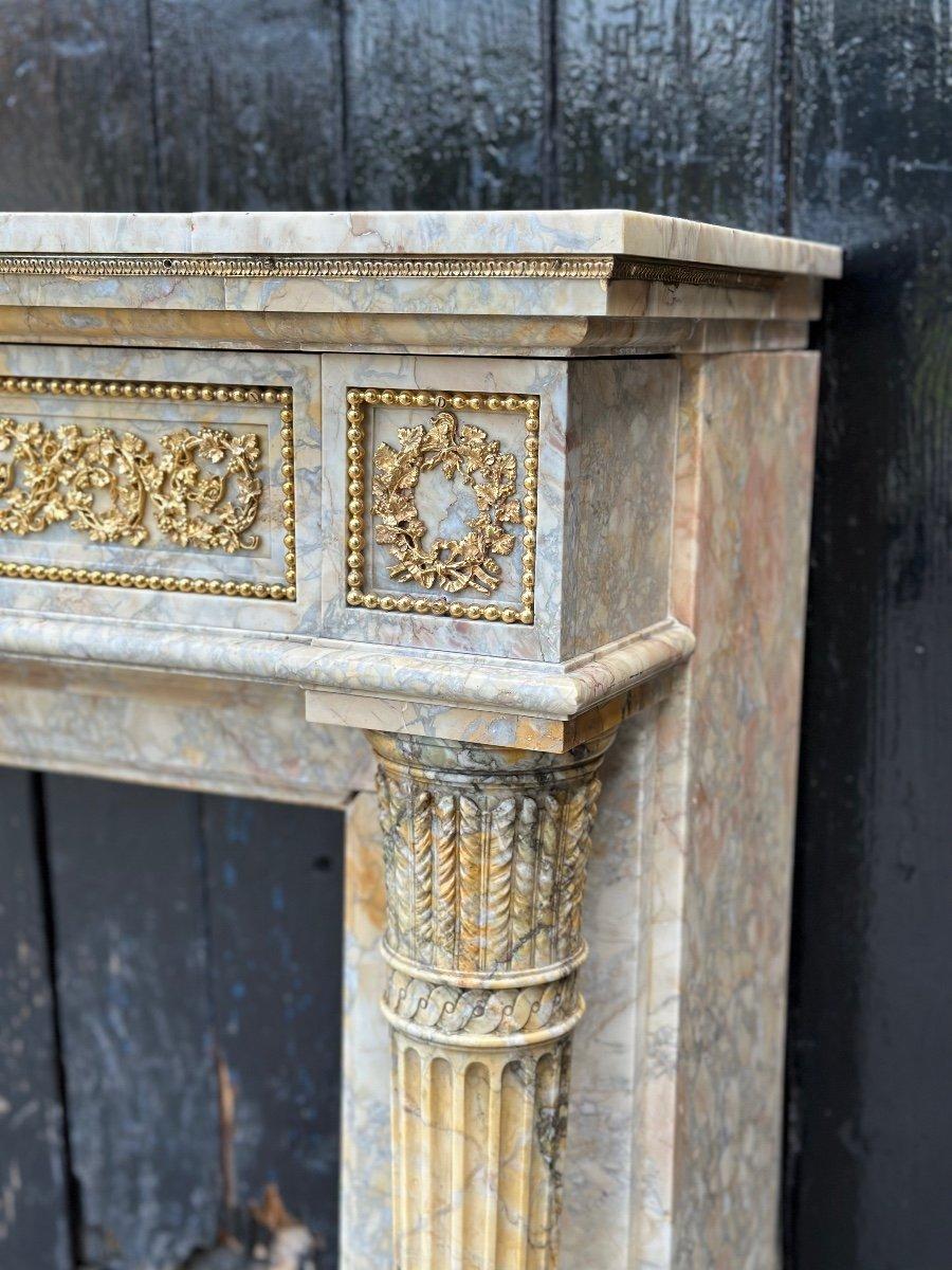 Louis XVI Style Fireplace in Yellow Siena Marble and Gilt Bronzes For Sale 5