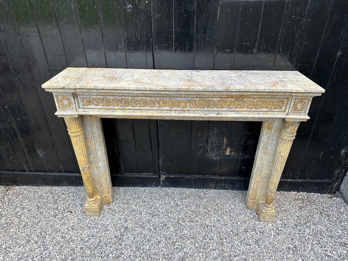 Louis XVI Style Fireplace in Yellow Siena Marble and Gilt Bronzes For Sale 3