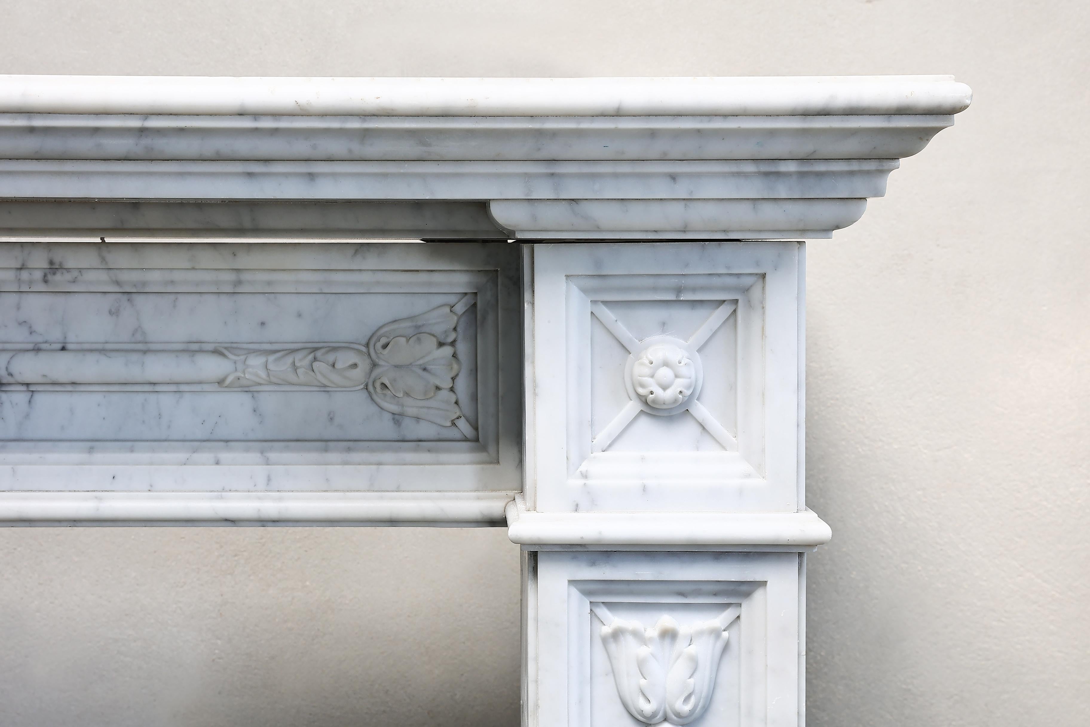 French Louis XVI Style Fireplace of Arabescato Marble from the 19th Century For Sale