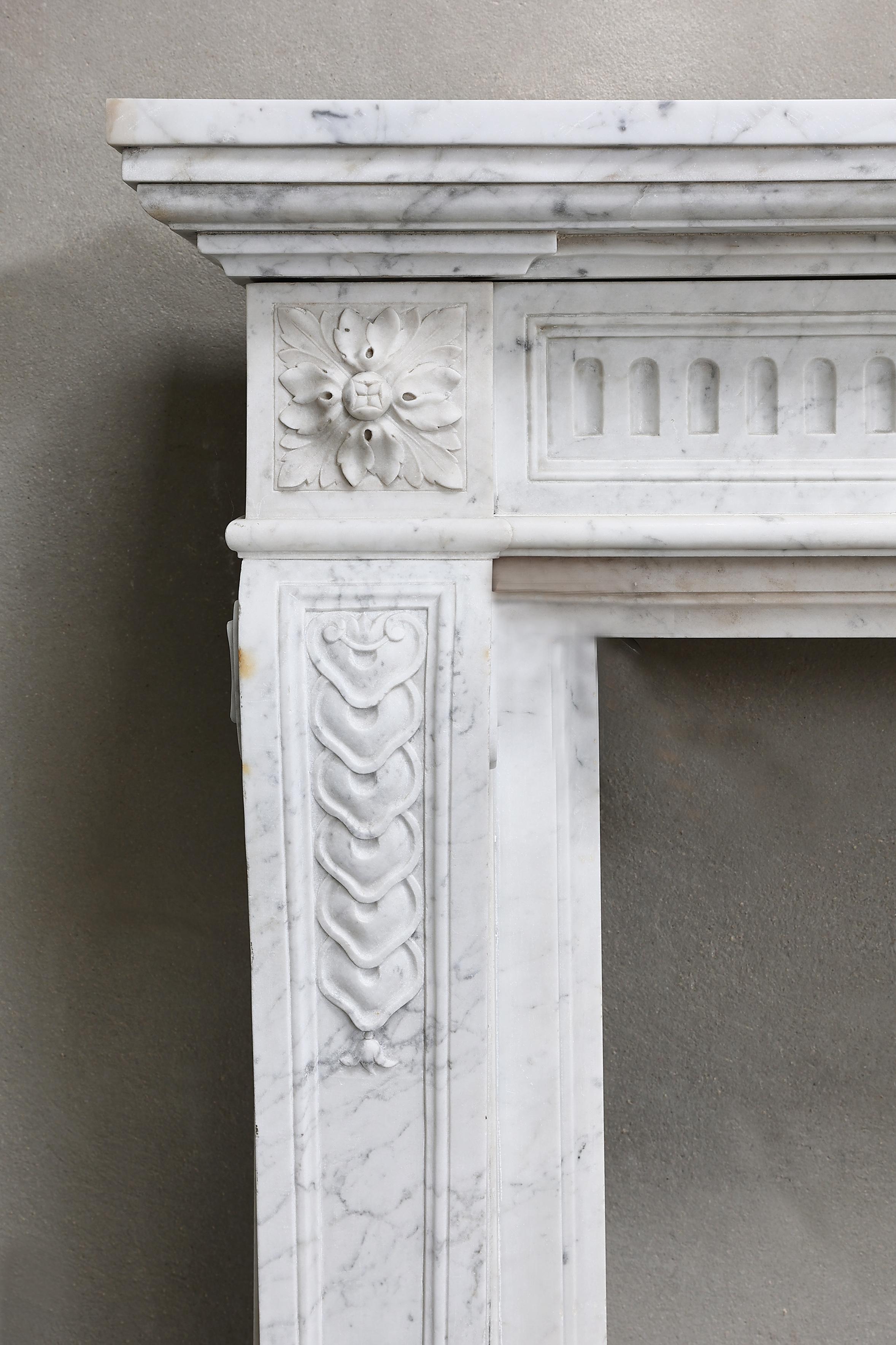 Louis XVI Style Fireplace of Carrara Marble from the 19th Century 6