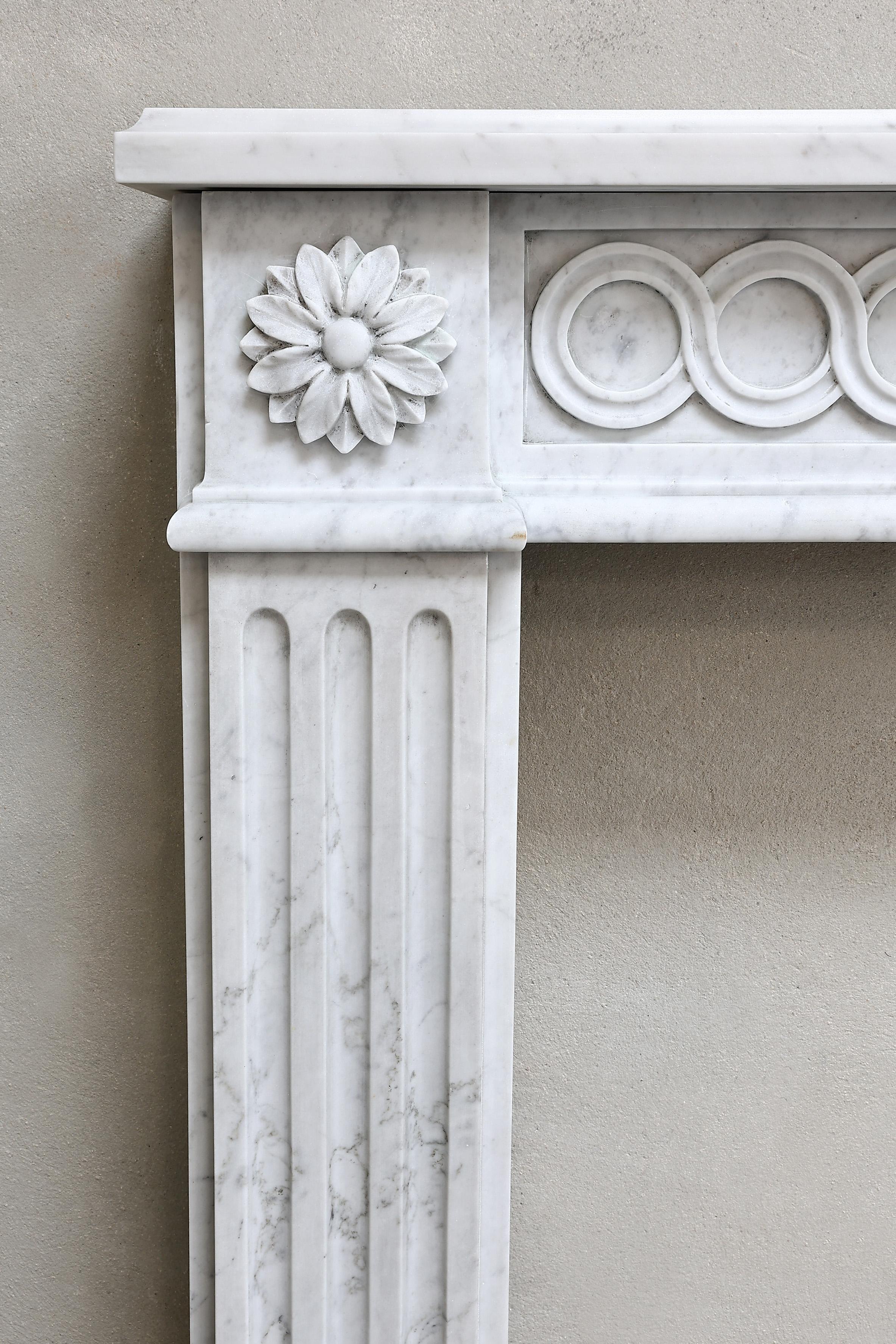 Louis XVI Style Fireplace of Carrara Marble from the 19th Century 6