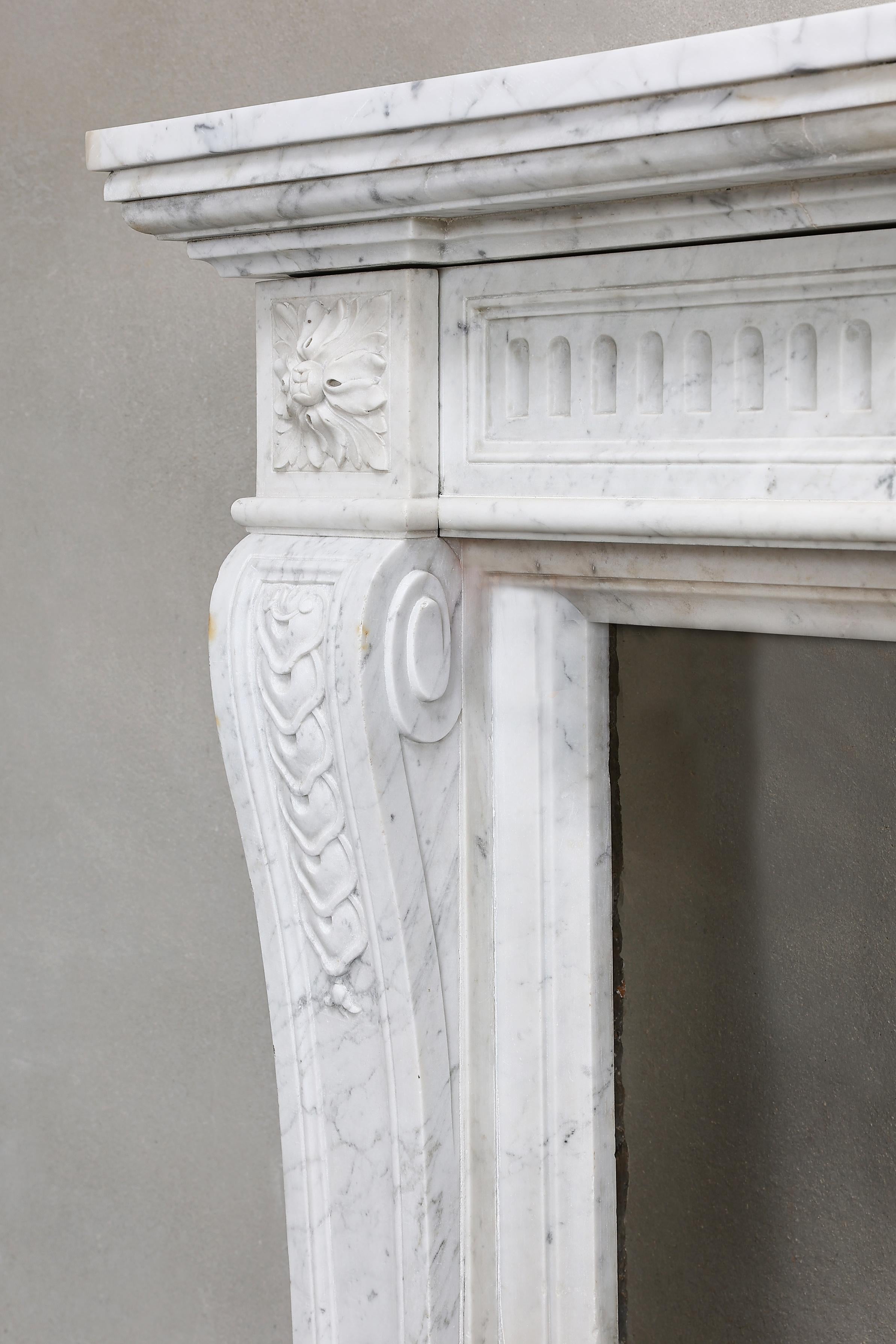 Louis XVI Style Fireplace of Carrara Marble from the 19th Century 7