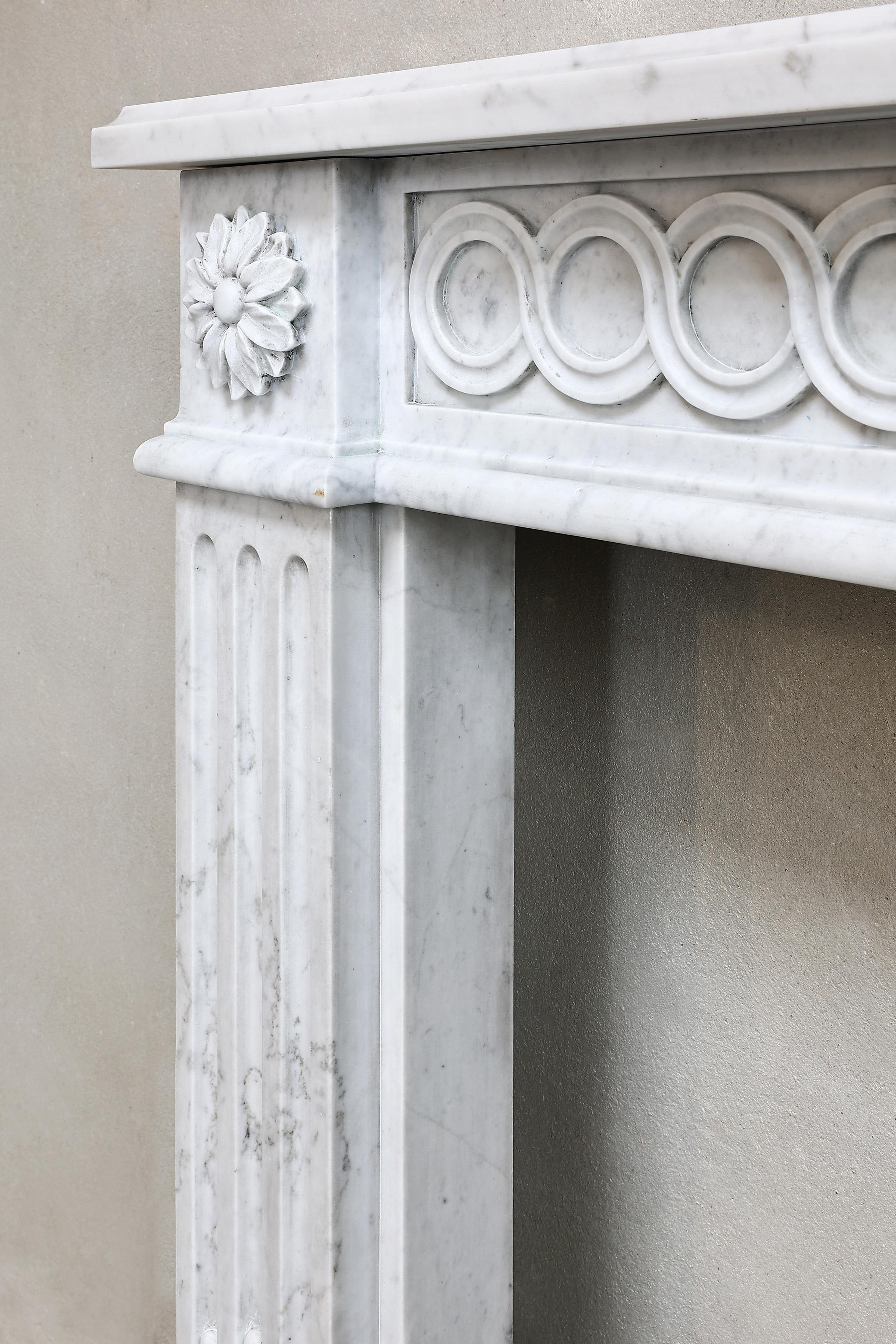 Louis XVI Style Fireplace of Carrara Marble from the 19th Century 7