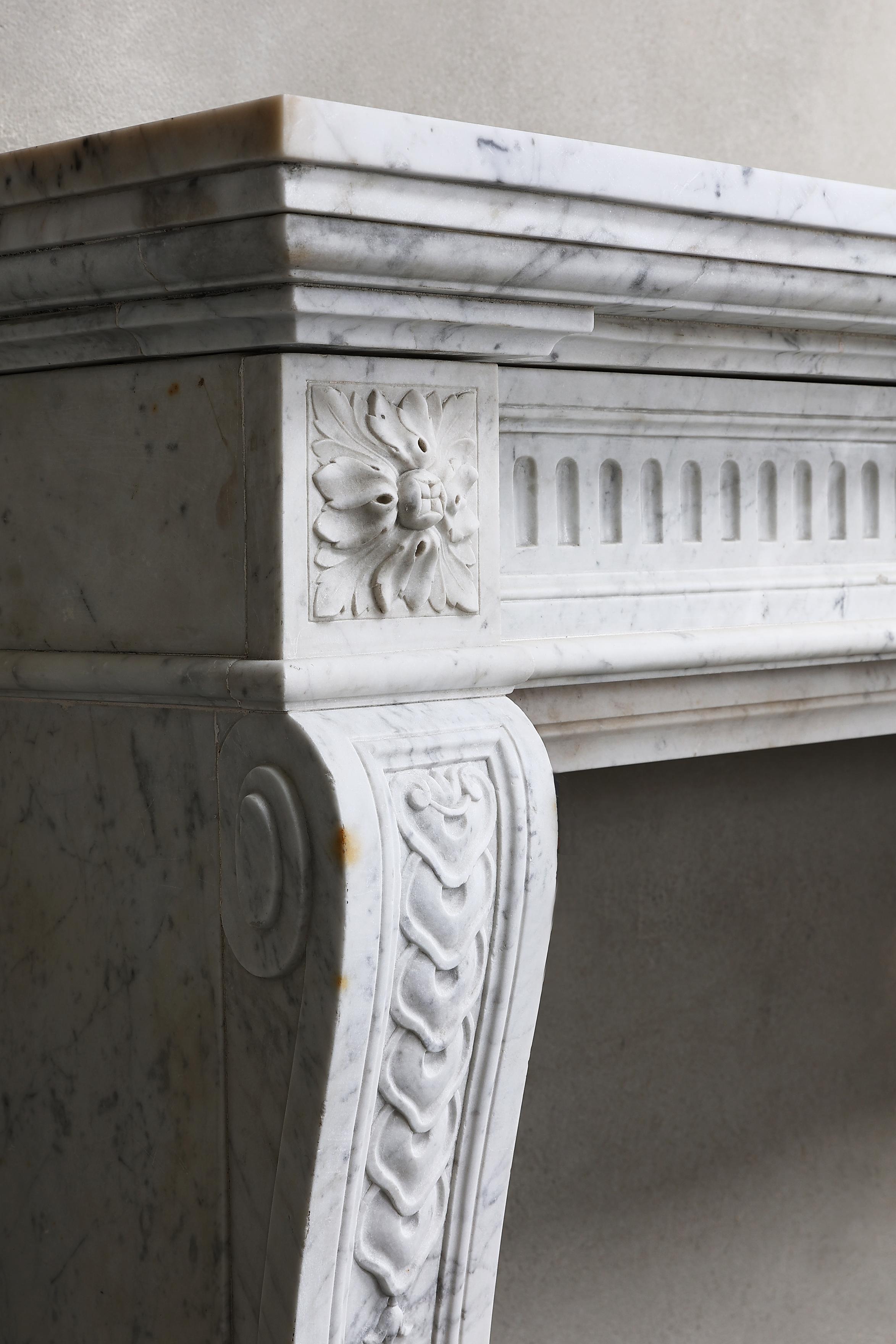 Louis XVI Style Fireplace of Carrara Marble from the 19th Century 8