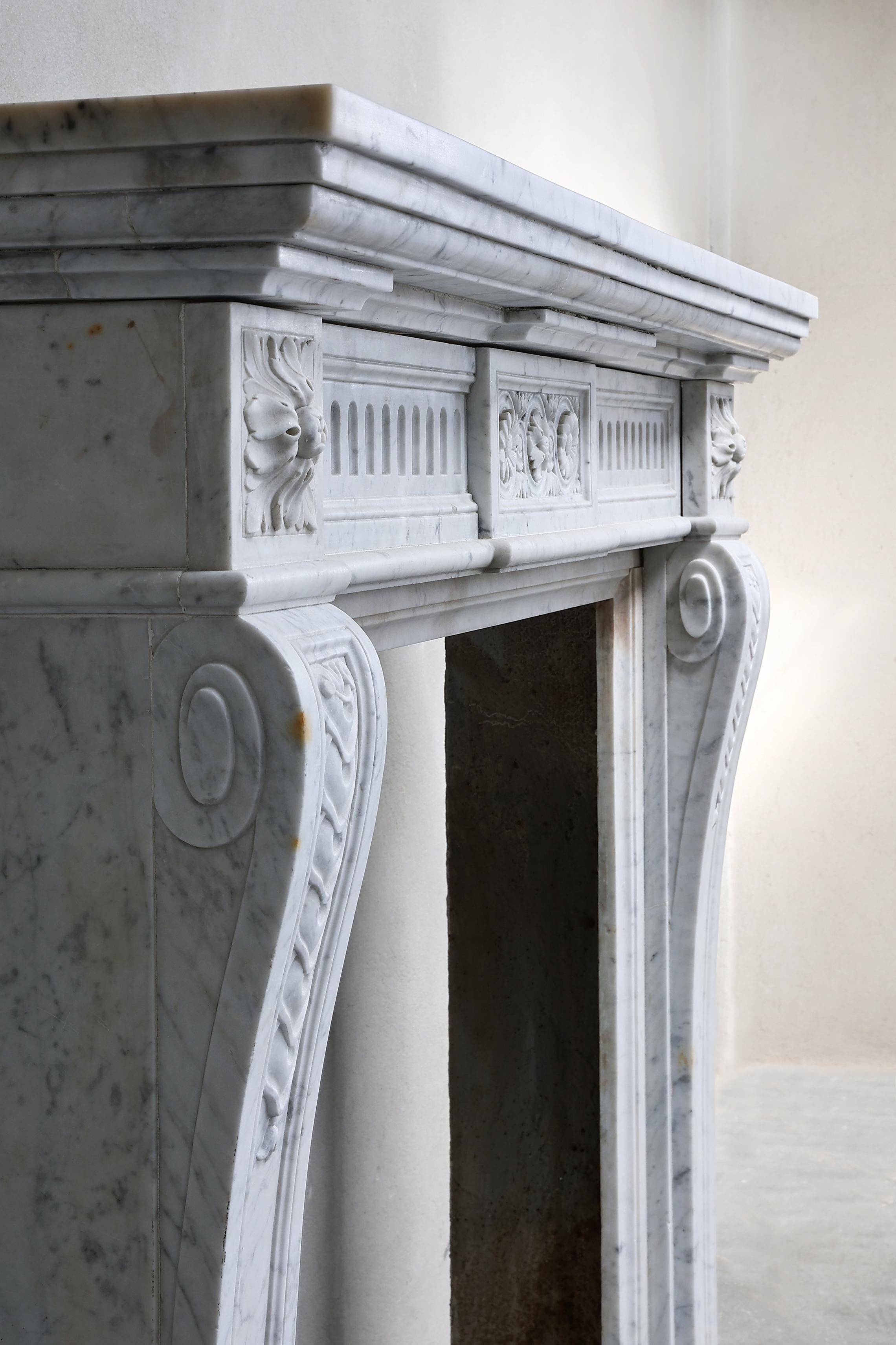 Louis XVI Style Fireplace of Carrara Marble from the 19th Century 9