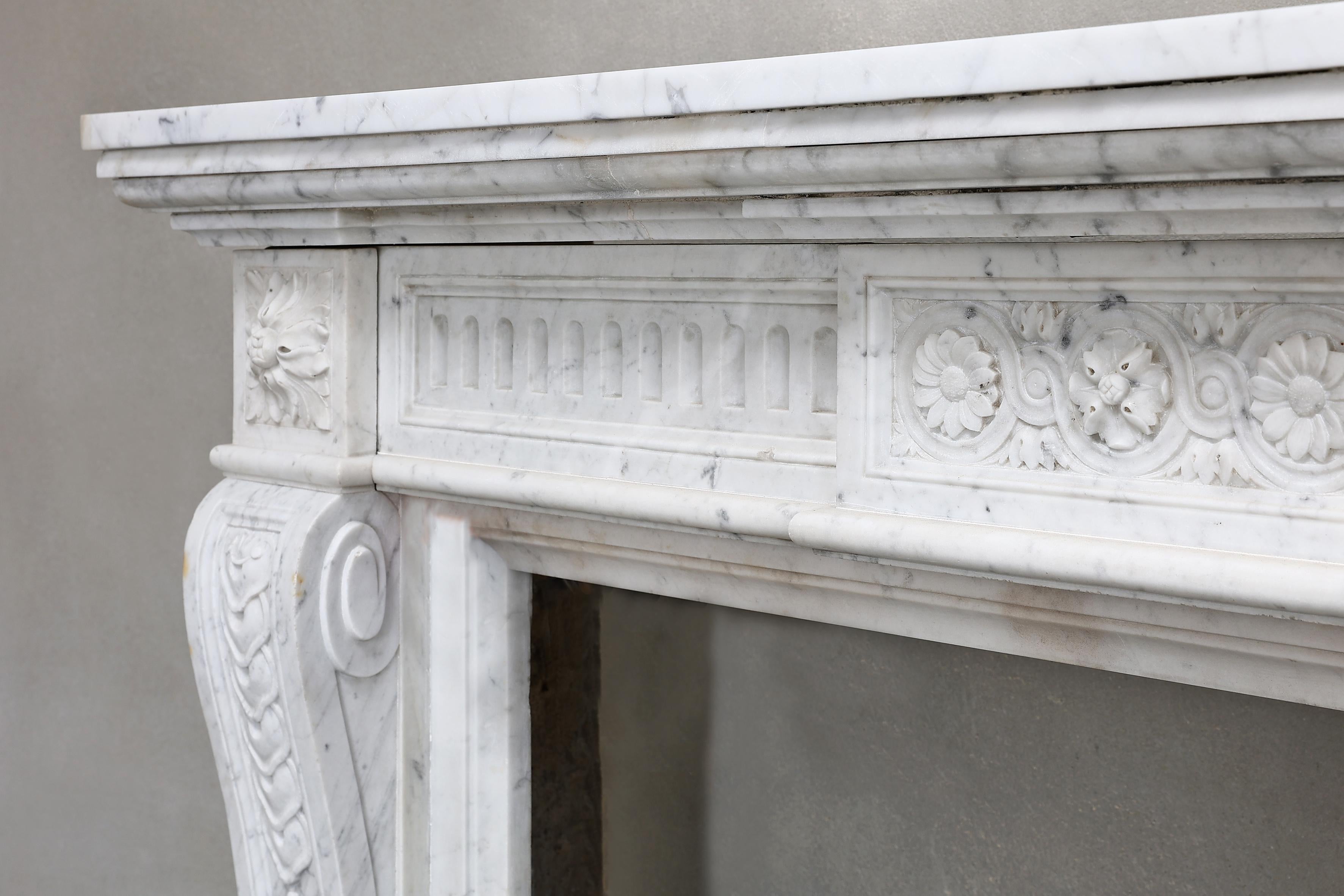 Louis XVI Style Fireplace of Carrara Marble from the 19th Century 2