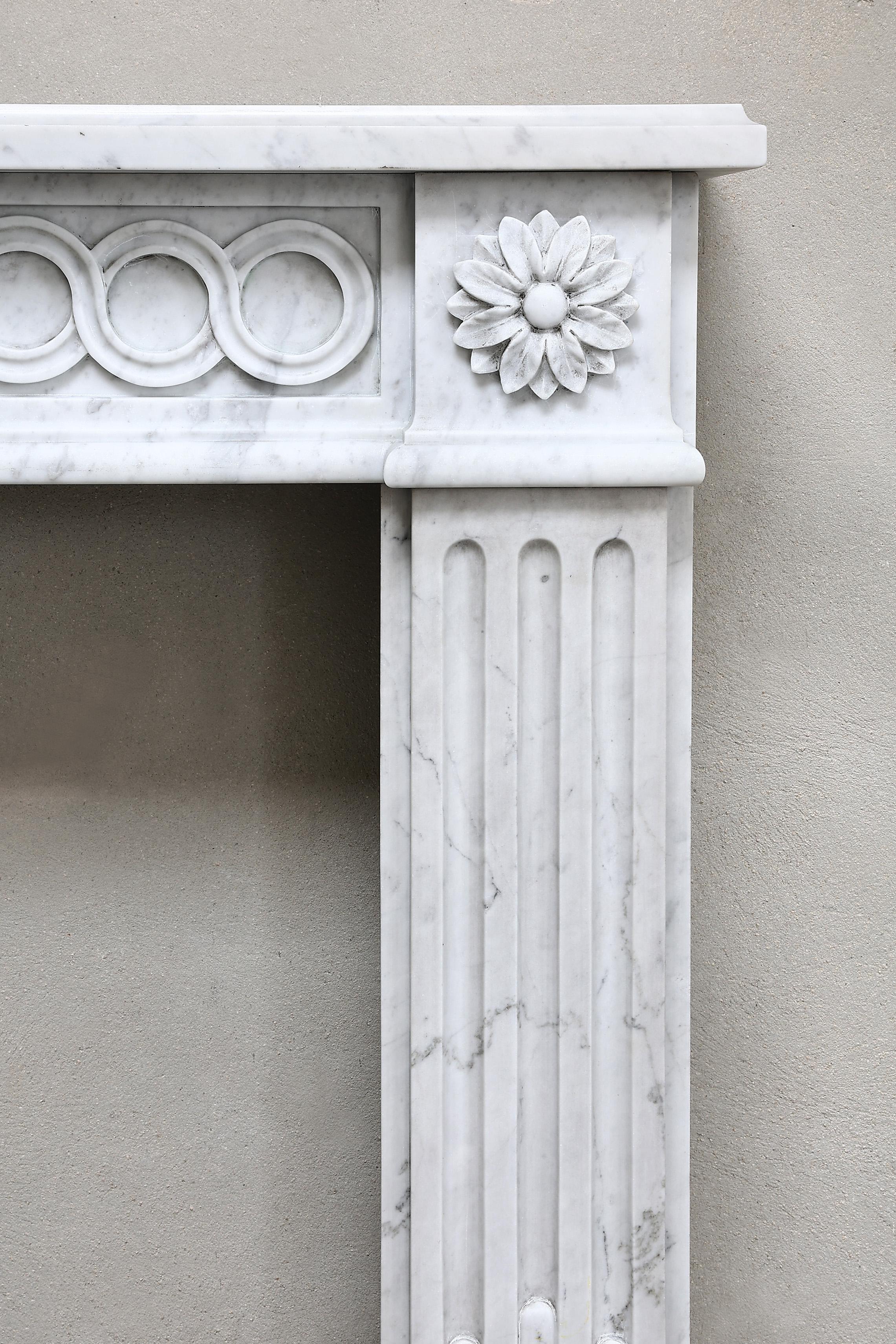 Louis XVI Style Fireplace of Carrara Marble from the 19th Century 3
