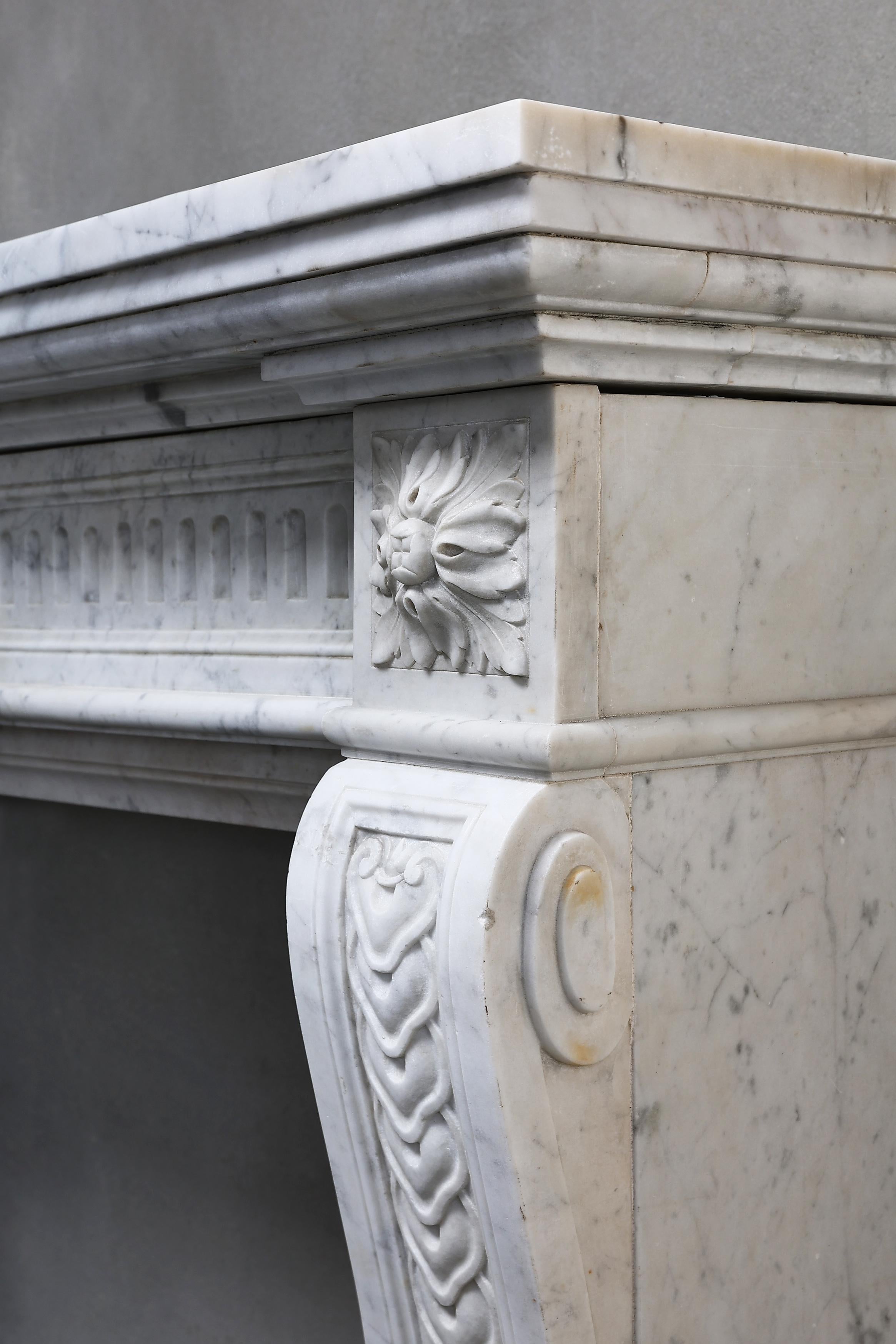 Louis XVI Style Fireplace of Carrara Marble from the 19th Century 4