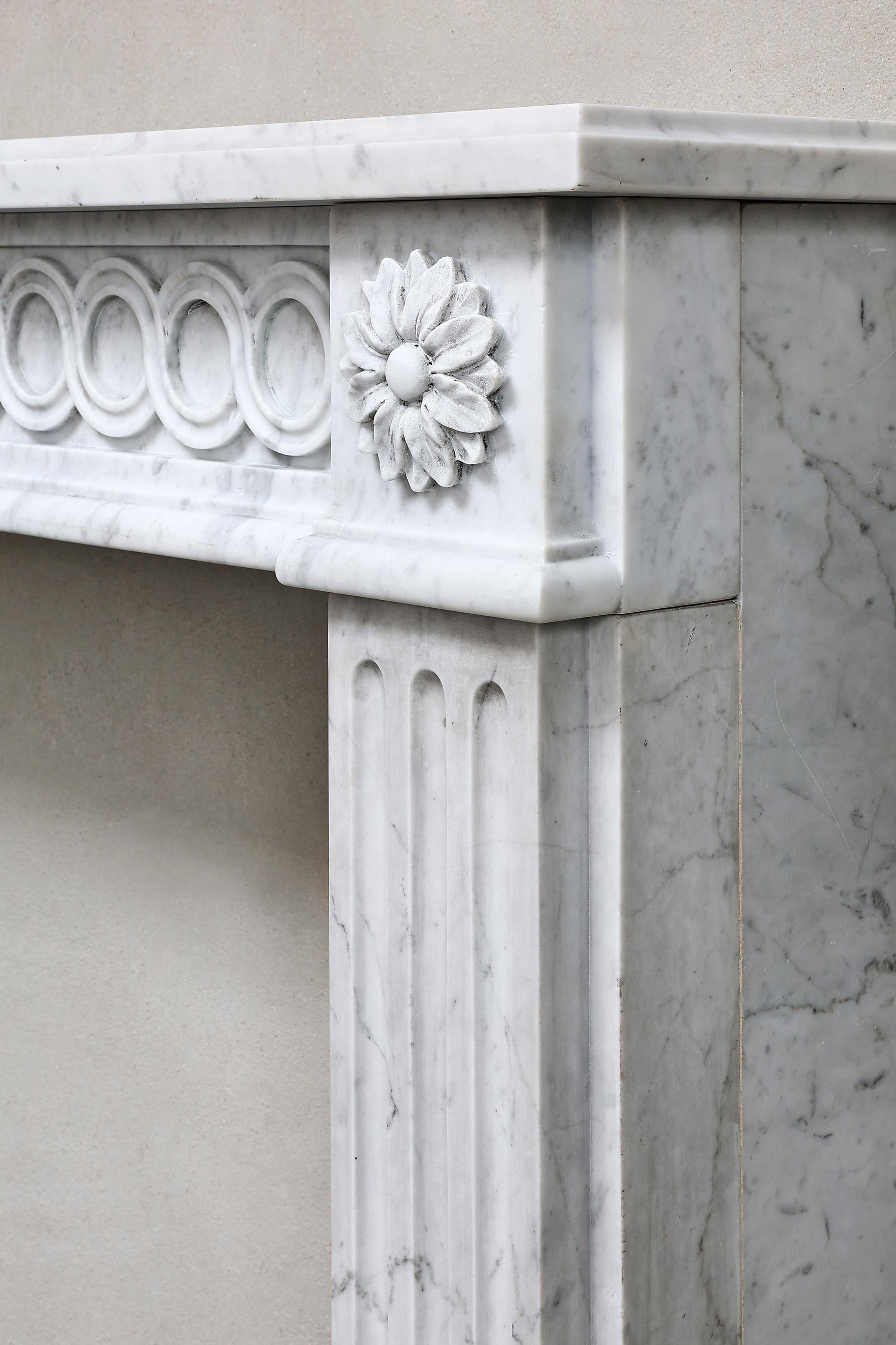 Louis XVI Style Fireplace of Carrara Marble from the 19th Century 4