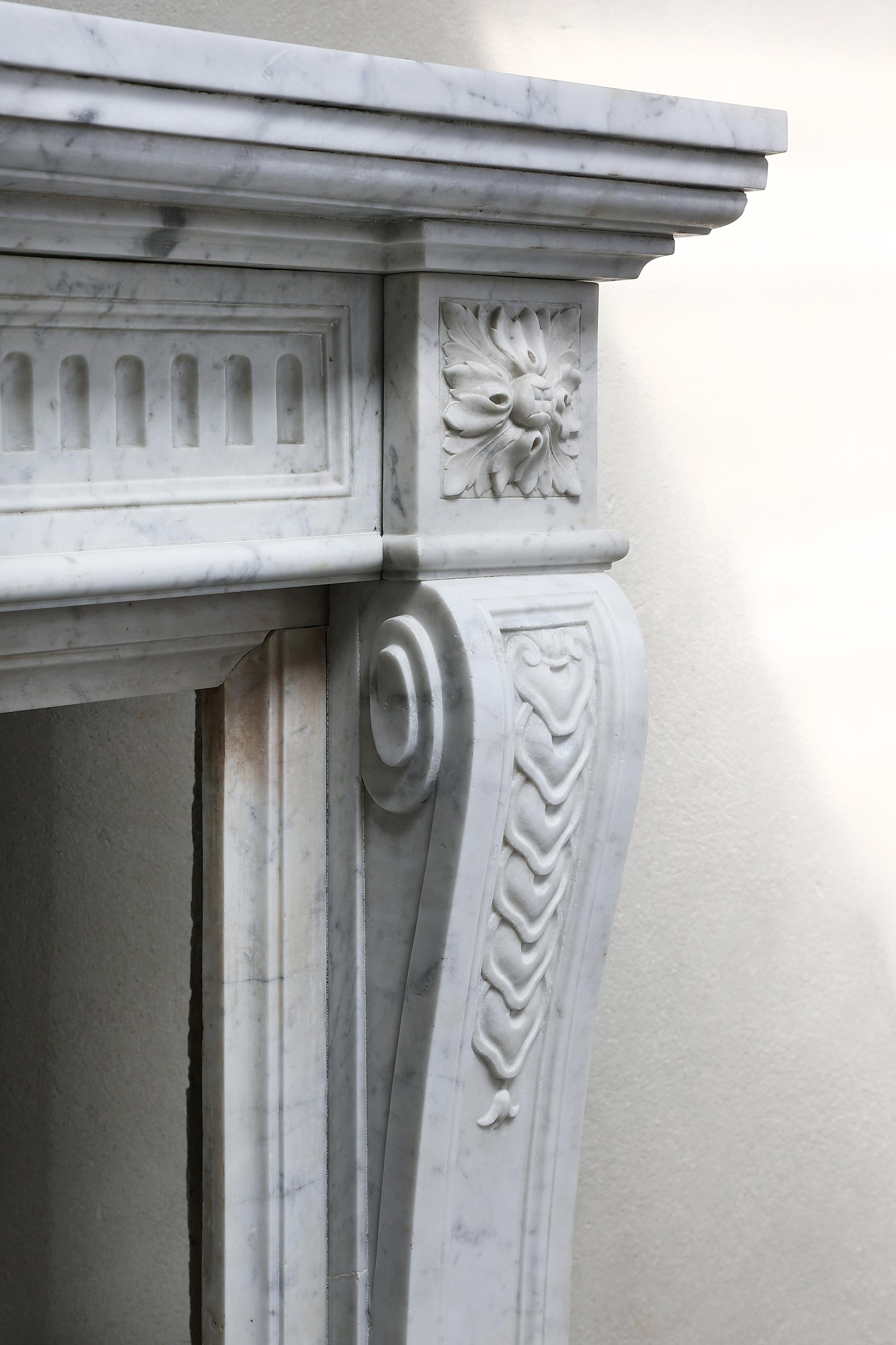 Louis XVI Style Fireplace of Carrara Marble from the 19th Century 5