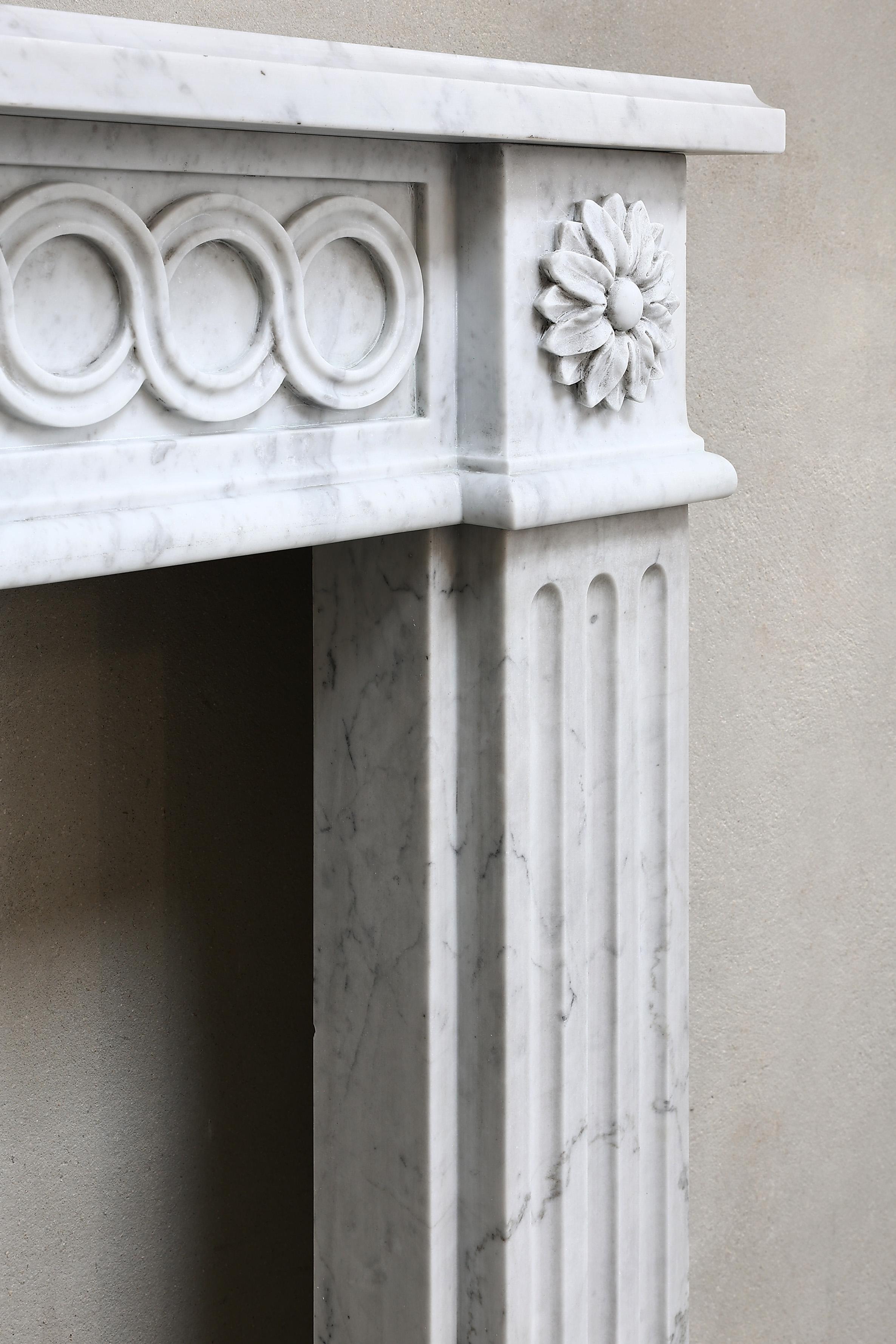 Louis XVI Style Fireplace of Carrara Marble from the 19th Century 5