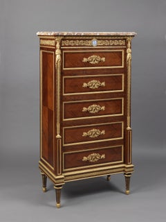 Chiffonnier à cinq tiroirs de style Louis XVI, dessus en marbre, par Zwiener, vers 1880