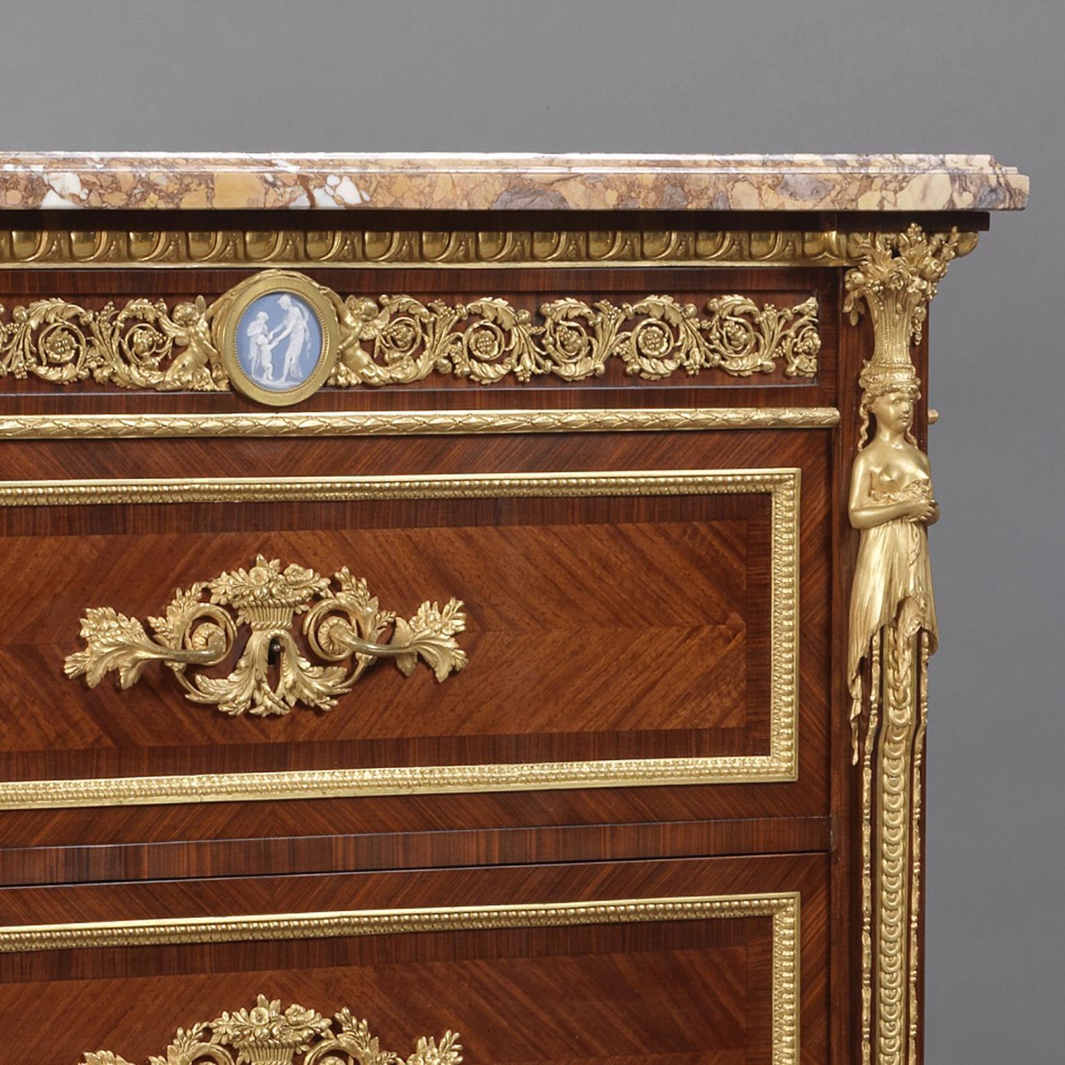 French Louis XVI Style Five-Drawer, Marble Top Chiffonier by Zwiener, circa 1880 For Sale