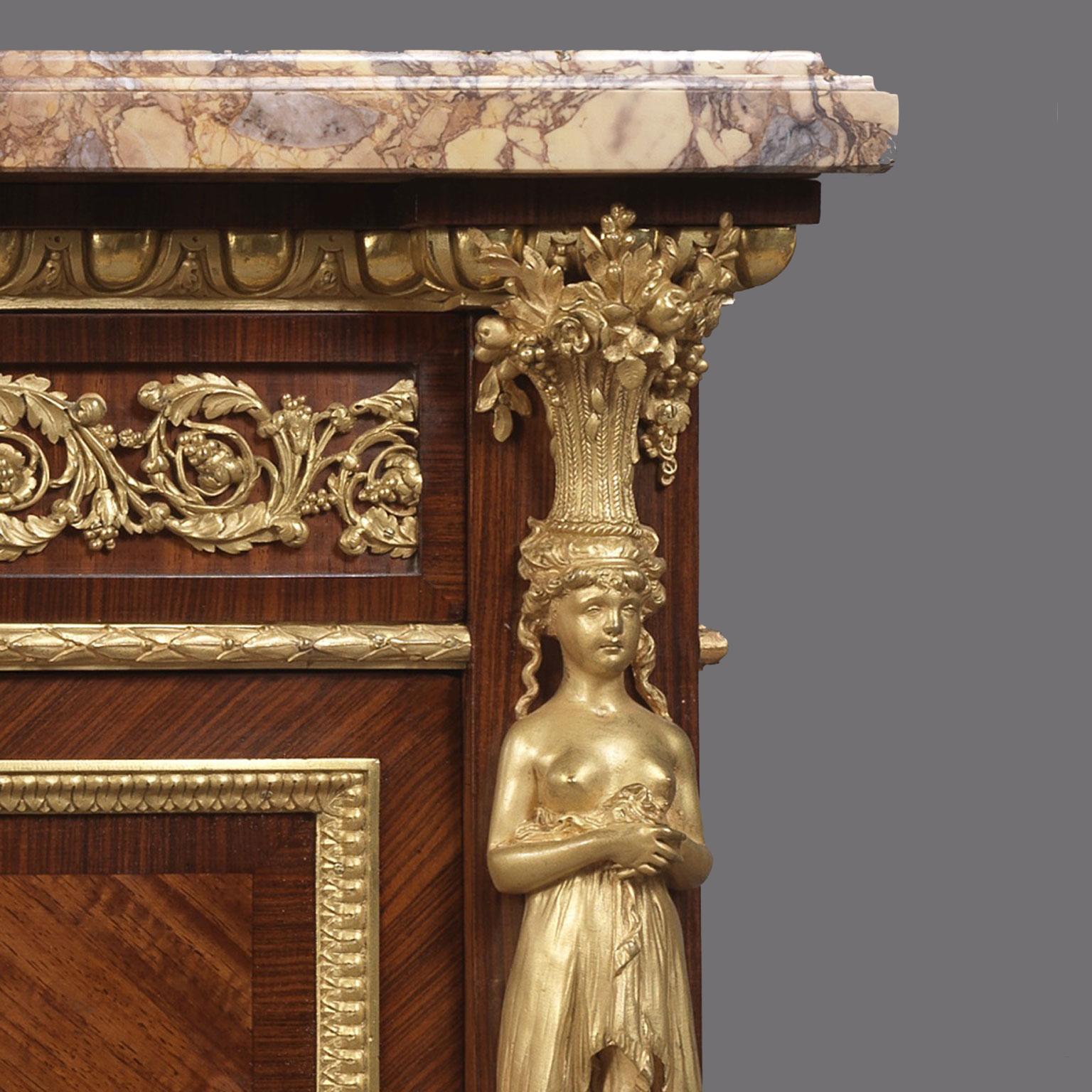 Gilt Louis XVI Style Five-Drawer, Marble Top Chiffonier by Zwiener, circa 1880 For Sale