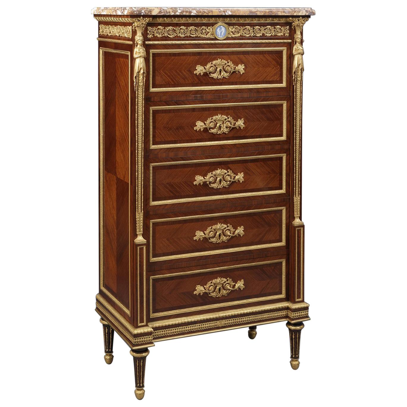 Louis XVI Style Five-Drawer, Marble Top Chiffonier by Zwiener, circa 1880 For Sale