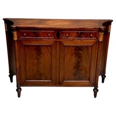 Louis XVI Style Flame Mahogany Buffet / Credenza, Inverted Sides, Giltwood