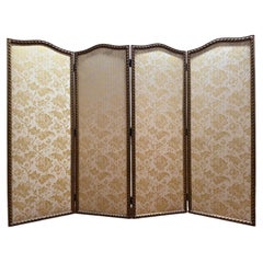 Louis XVI style folding screen in yellow silk and gilded stucco
