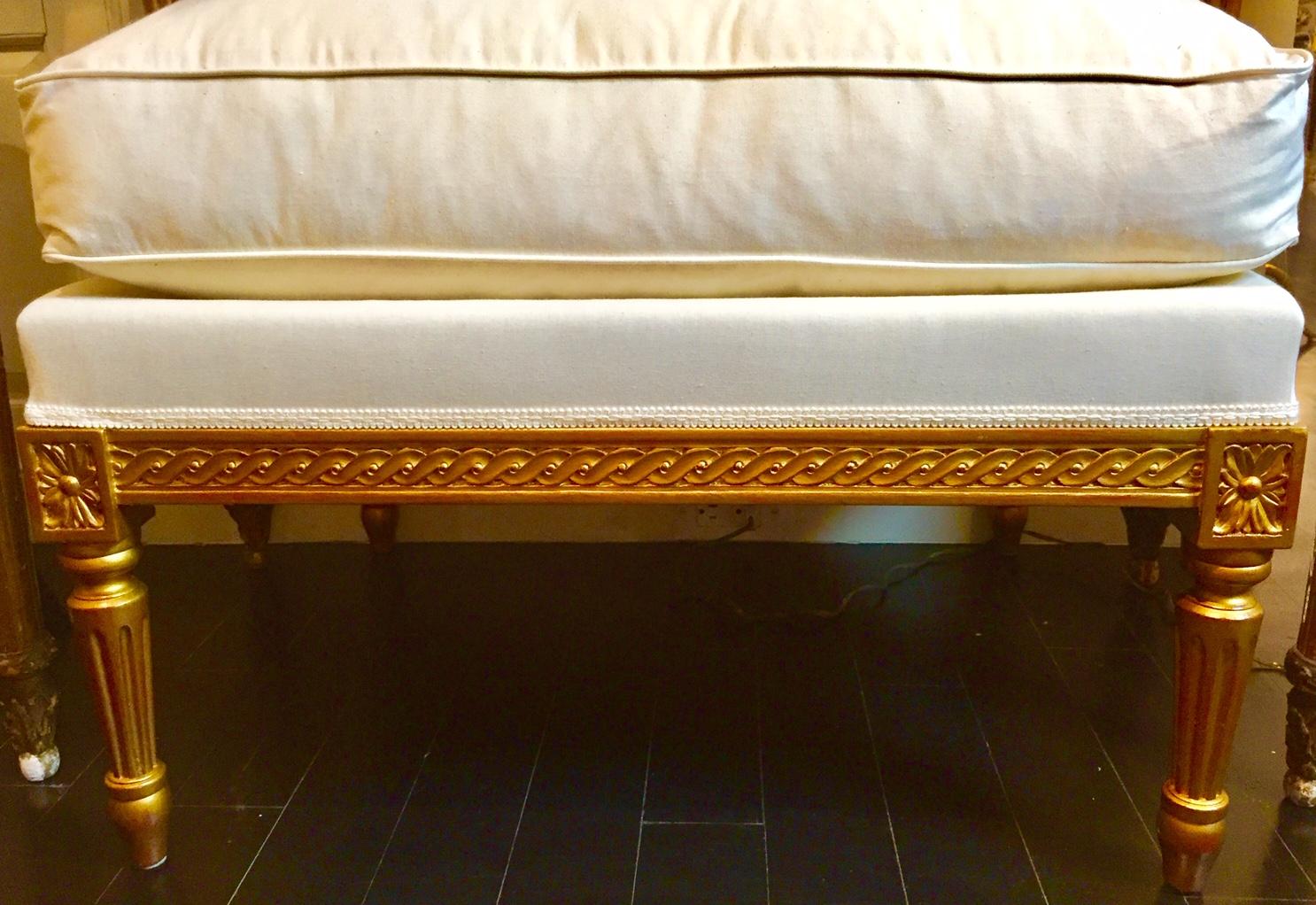Louis XVI style footstool repose pied, gilt gold
Large footstool, highly decorative, can also be used as extra seating or as an ottoman instead of a coffee table. A great complement to any room.
More than one is available, price per item.