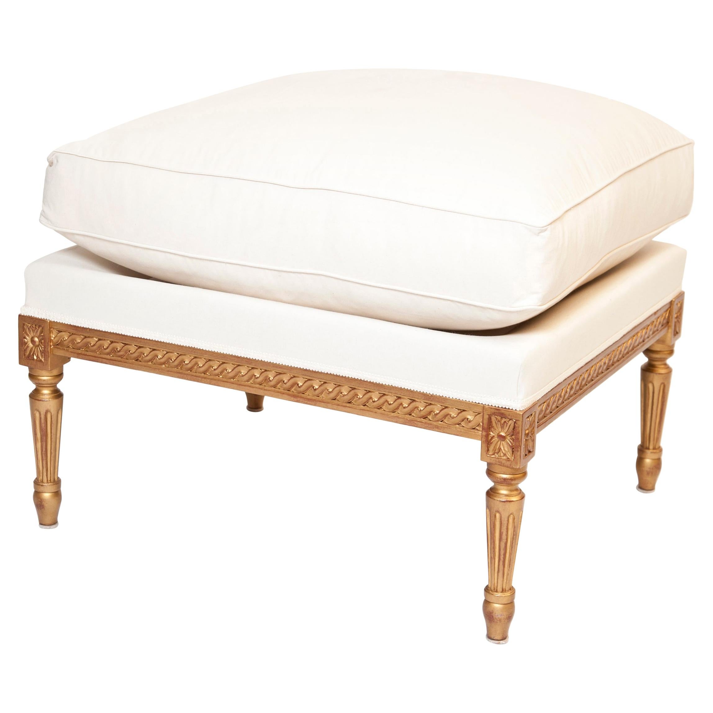 French Louis XVI Style Footstool Gilt Gold For Sale